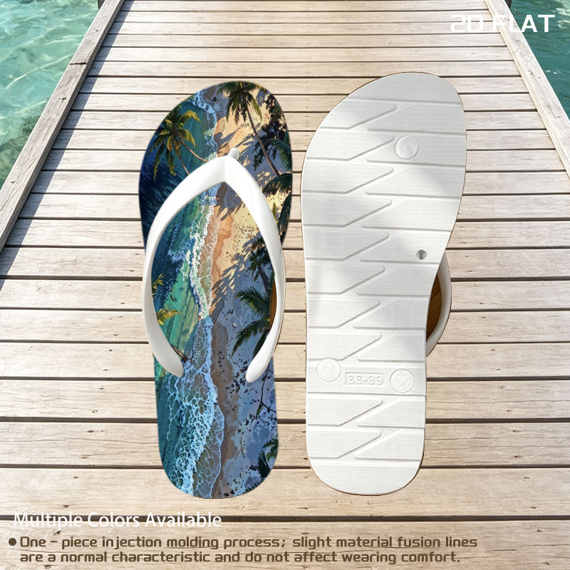 Tropical Beach with Palm Trees and Crystal Clear Waves -  flip-flops