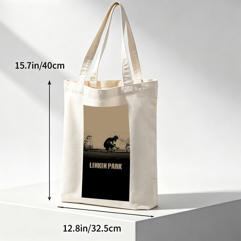 Linkin Park - Artist on Rooftop with Spray Paint and Industrial Background - Canvas tote bags