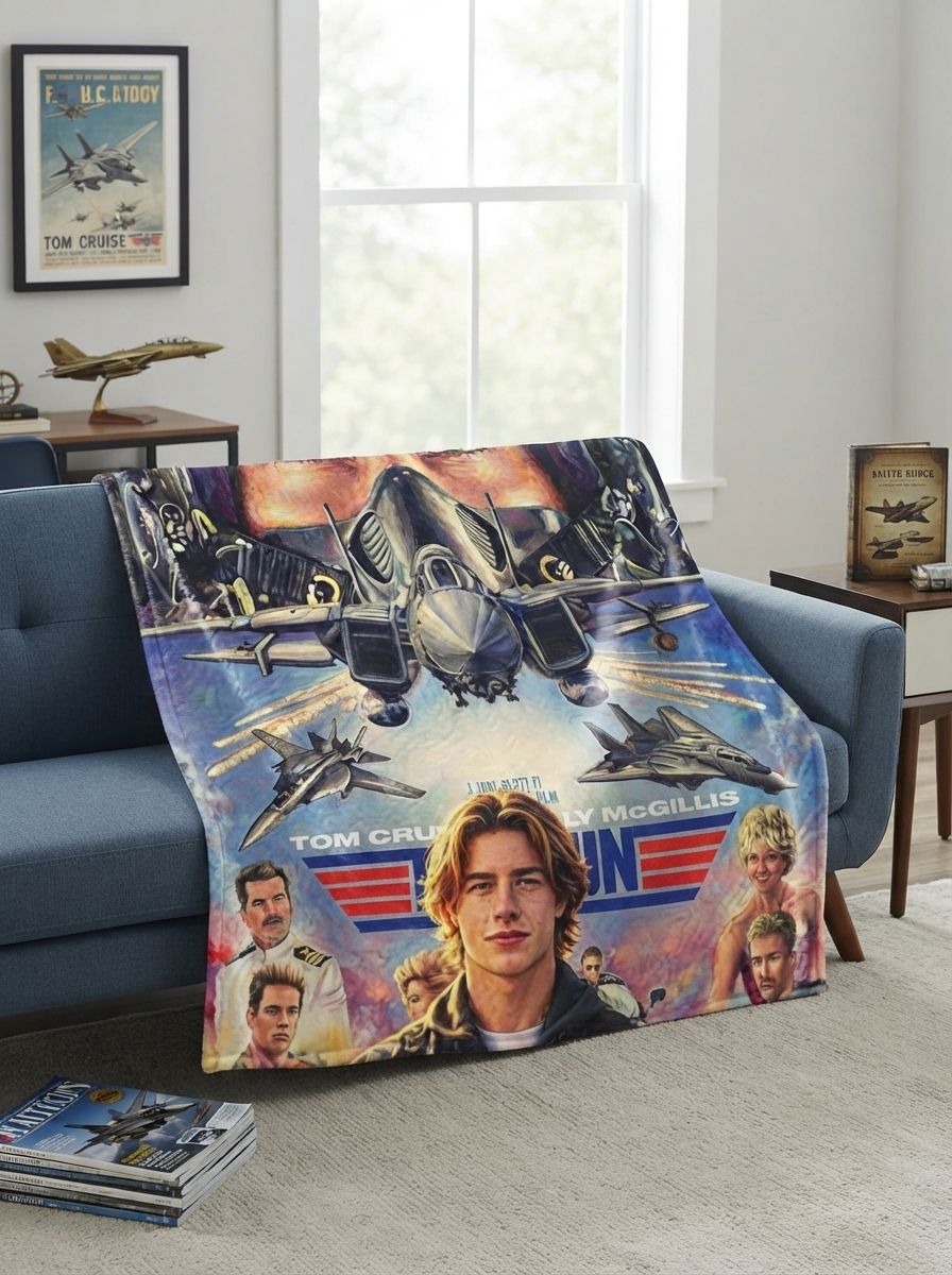 Custom Photo Face Blanket Personalized Retro Pilot Fighter Jet Poster Soft Flannel Fleece Throw Cozy Gift for Sofa Bed