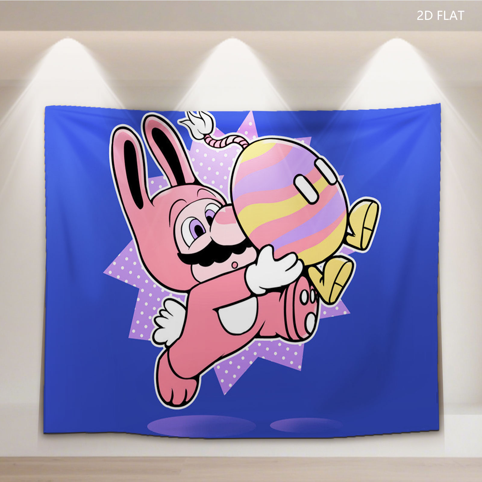Mario in Bunny Suit Hugs Rainbow Koopa Shell - Tapestry