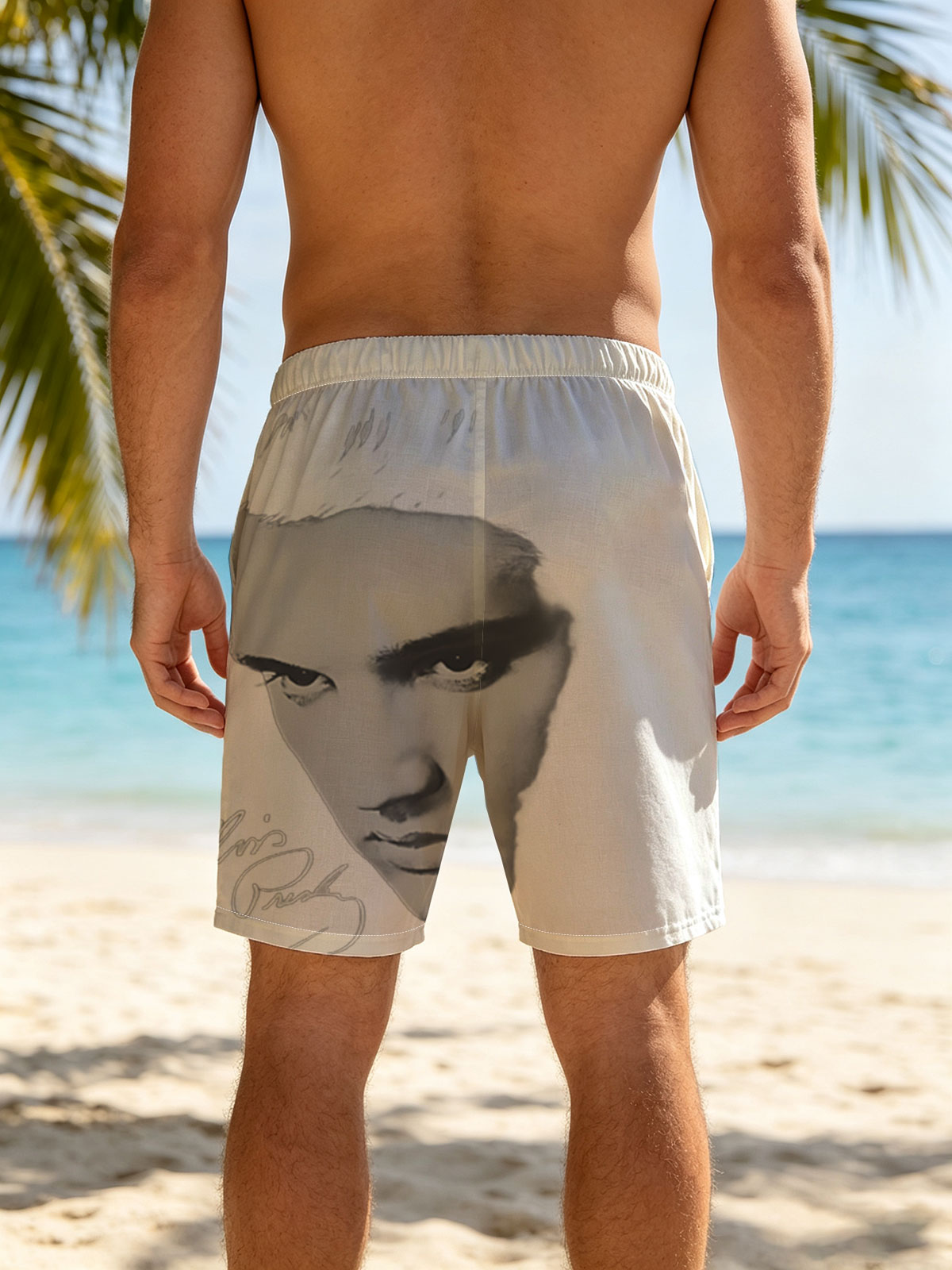 Elvis Presley Portrait in Black and White -  Beach shorts