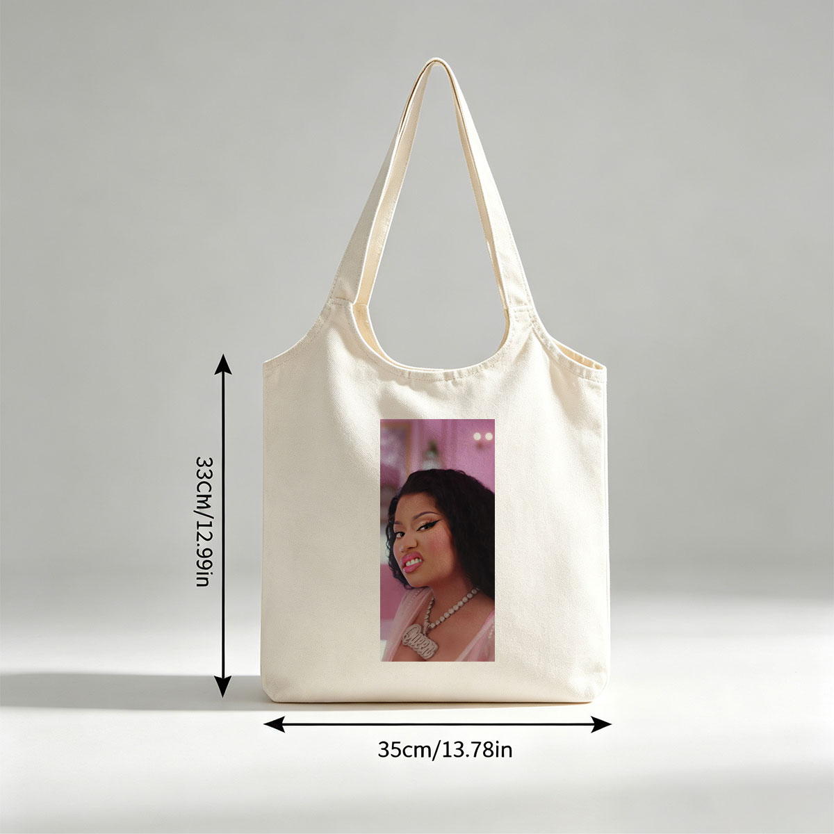Cardi B in a Glamorous Pink Scene with Sparkling Jewelry and Bold Makeup - Canvas shoulder bags/