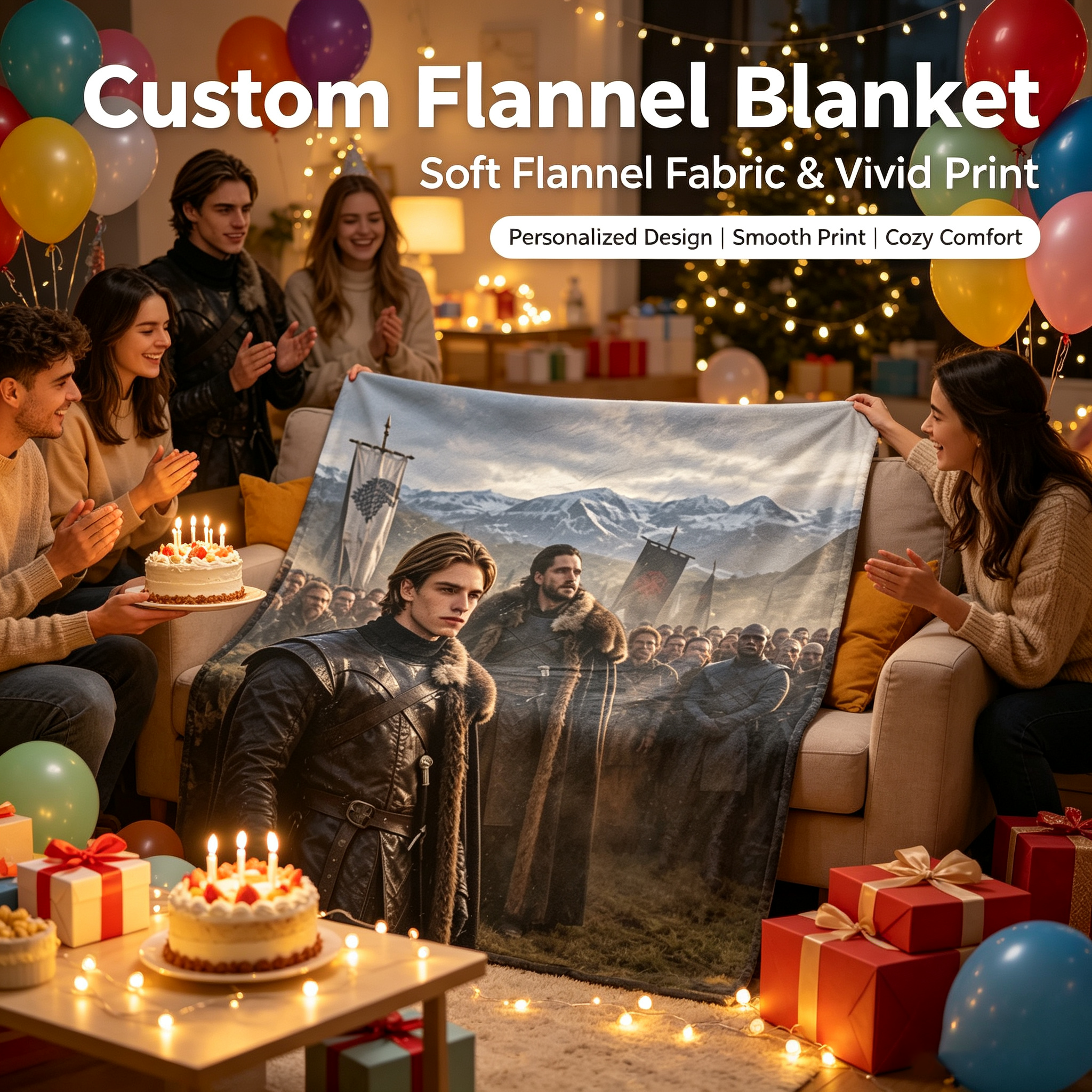 Custom Face Blanket Game of Thrones Inspired Flannel Blanket for Couch, Bed, or Travel – Perfect Gift for Fans and Collectors