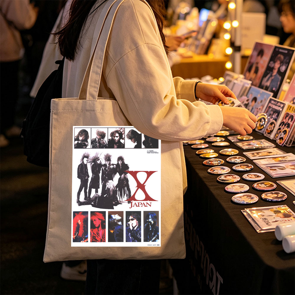X Japan Band Members in Dramatic Pose with Intense Expressions and Gothic Rock Style - Canvas tote bags