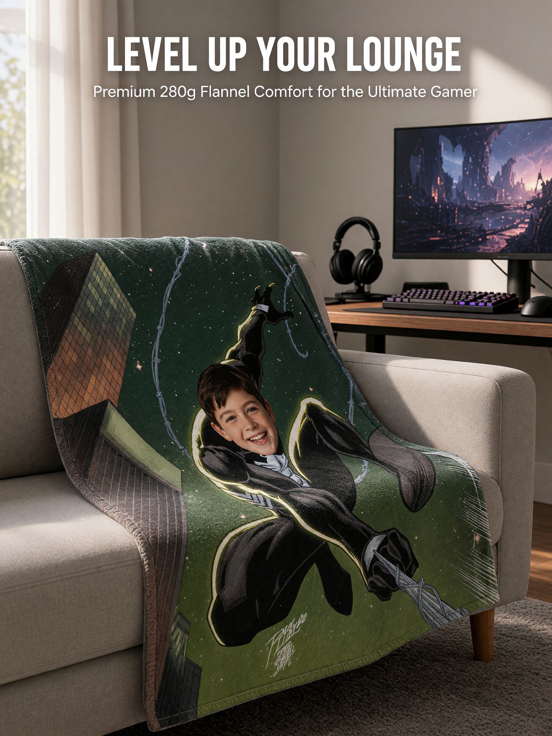 Custom Photo Face Blanket Personalized Superhero Comic Graphic Flannel Fleece Throw Blanket Soft Warm Bed Sofa Wrap