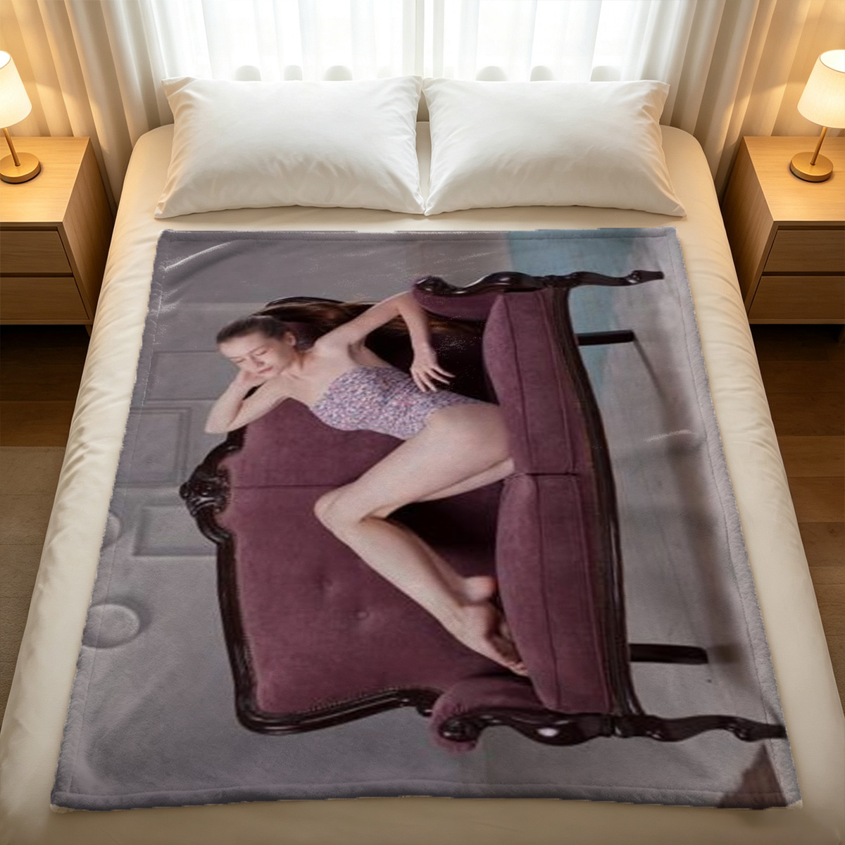 Nude Brunette Sitting on Chair in Modern Living Room - Blanket