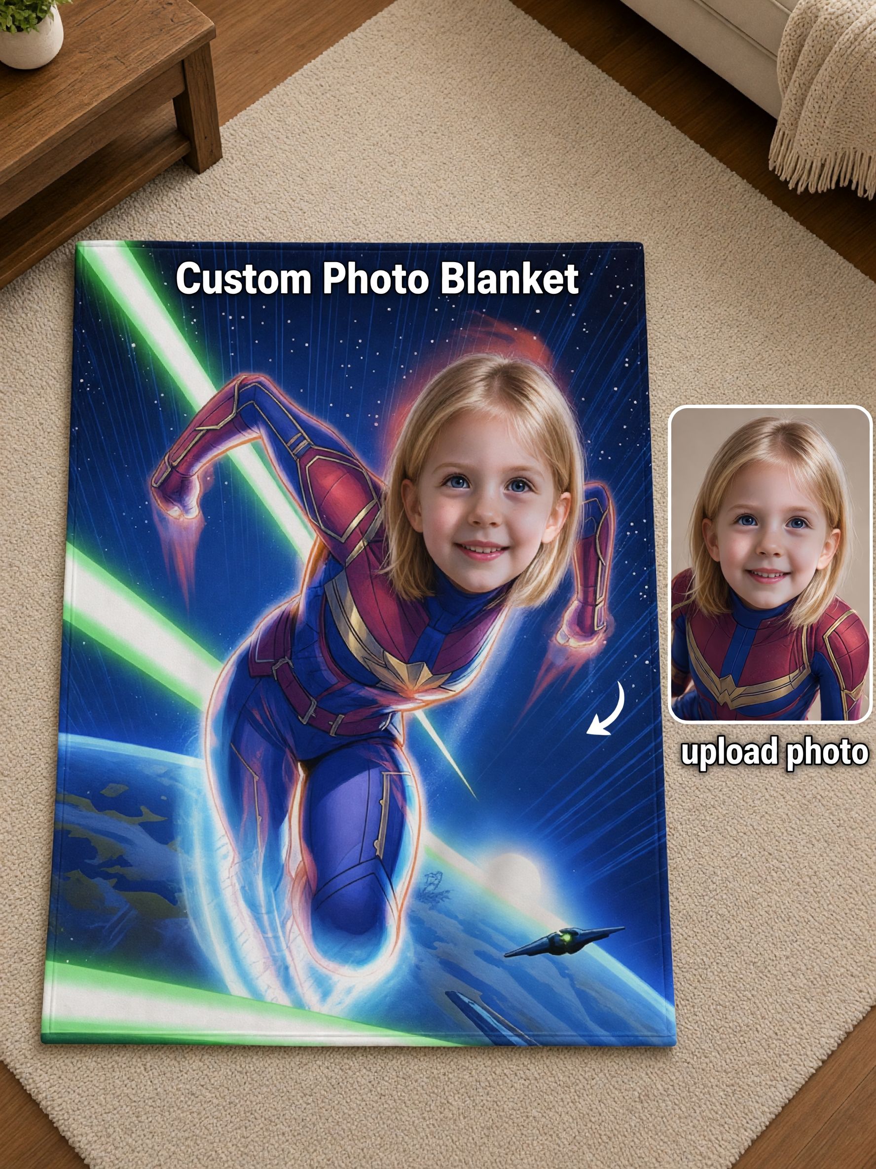 Custom Face Superhero Blanket Personalized Flannel Fleece Throw Cozy Plush Bed Cover Ideal Personalized Gift