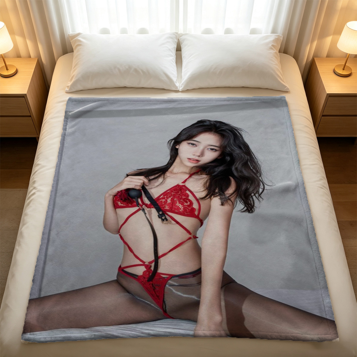 Nude Brunette in Bikini Bottom Sitting on Outdoor Lounge Chair - Blanket