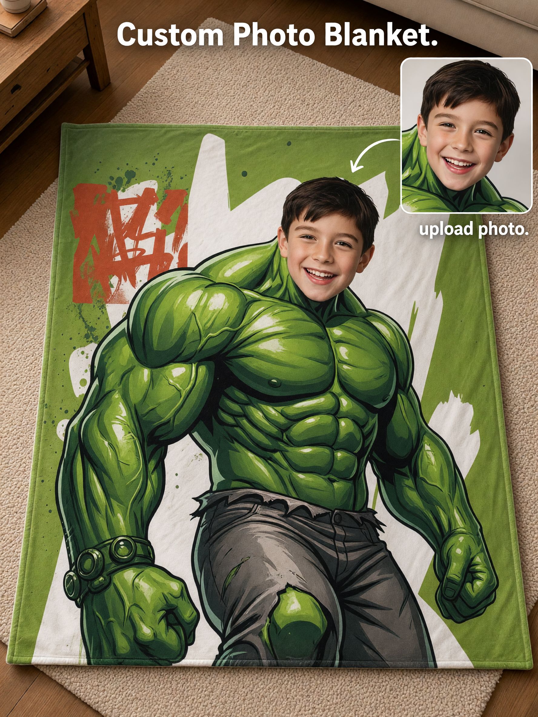 Custom Face Superhero Flannel Fleece Blanket, Personalized Photo Throw for Kids and Adults, Ideal Soft Bed Couch Gift
