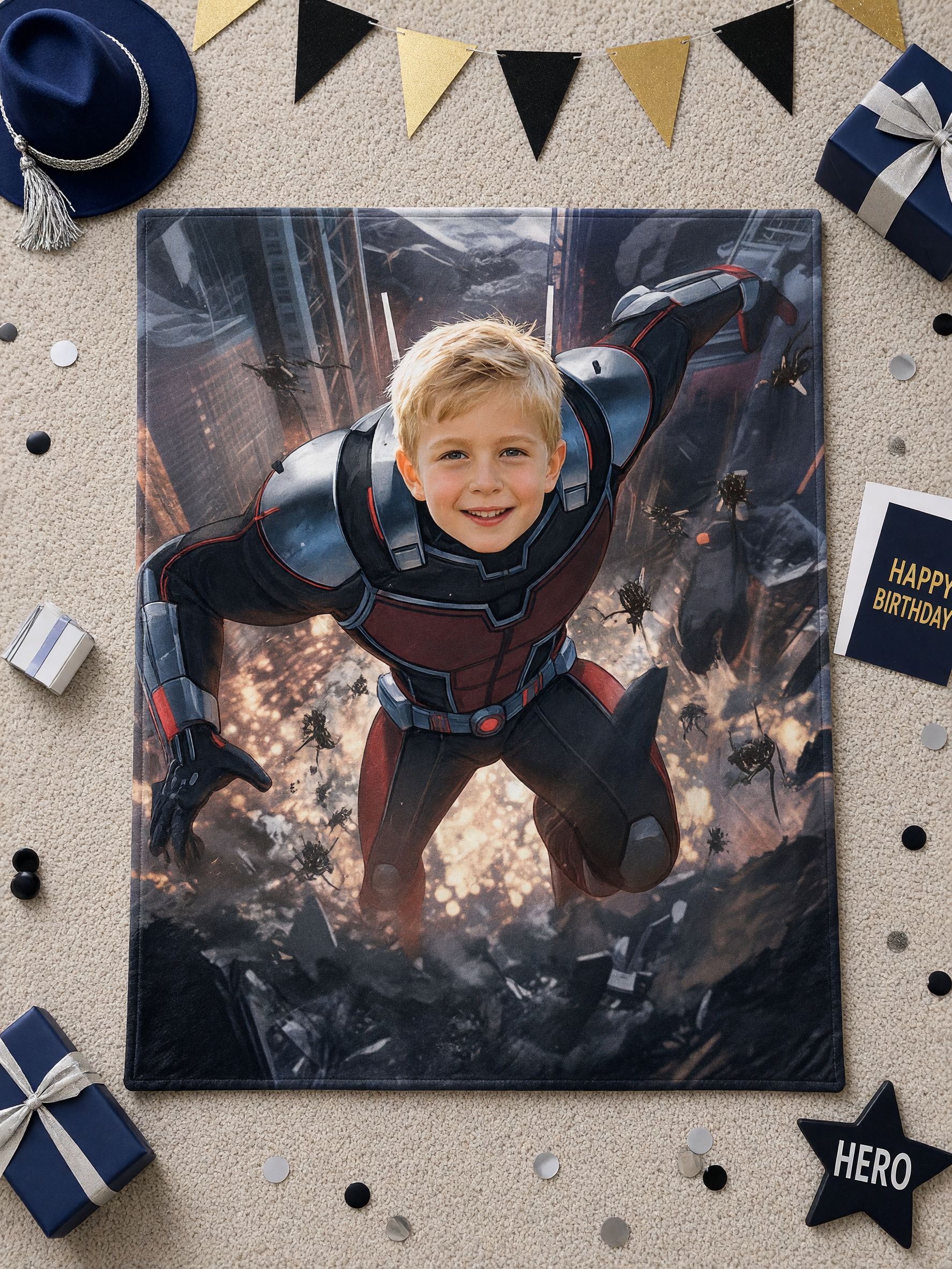 Custom Face Superhero Photo Flannel Fleece Throw Blanket Personalized Photo Gift for Kids Boys Cozy Plush Bed Couch Wrap