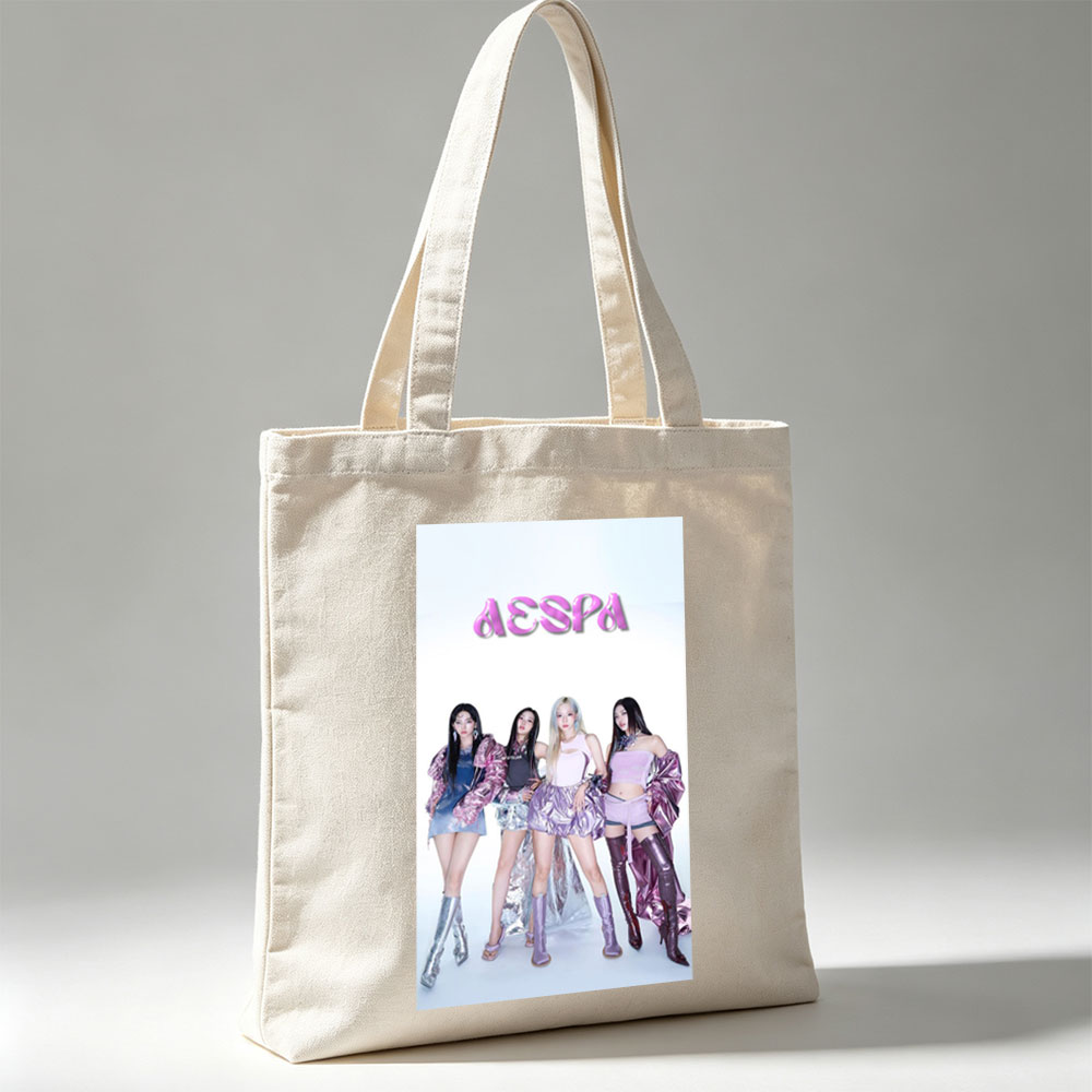 AESPA Group Pose in Futuristic Fashion Against White Background - Canvas tote bags