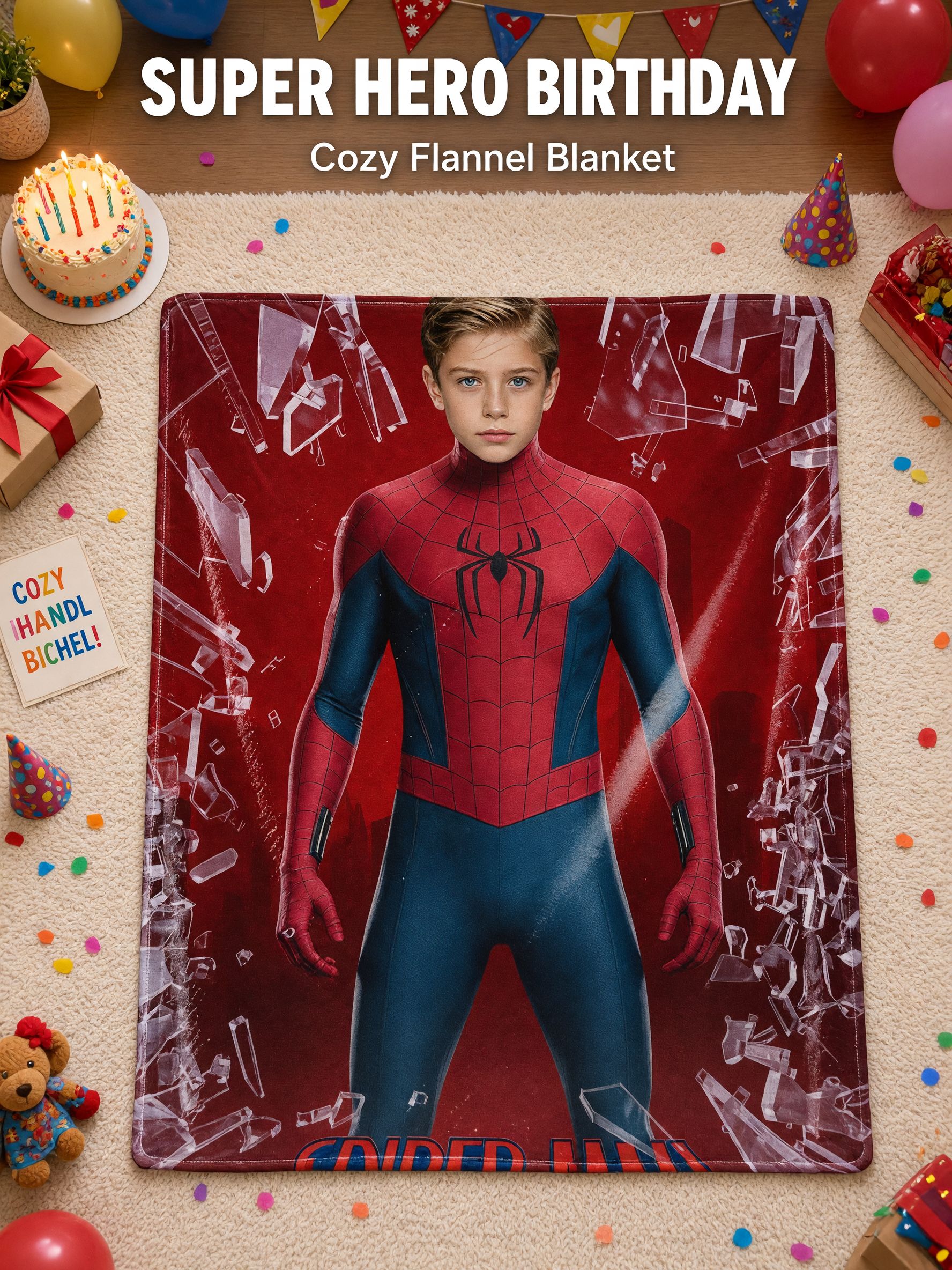 Custom Face Superhero Flannel Blanket, Personalized Photo Throw for Kids Adults, Ultra Soft Warm Bed Couch Cover