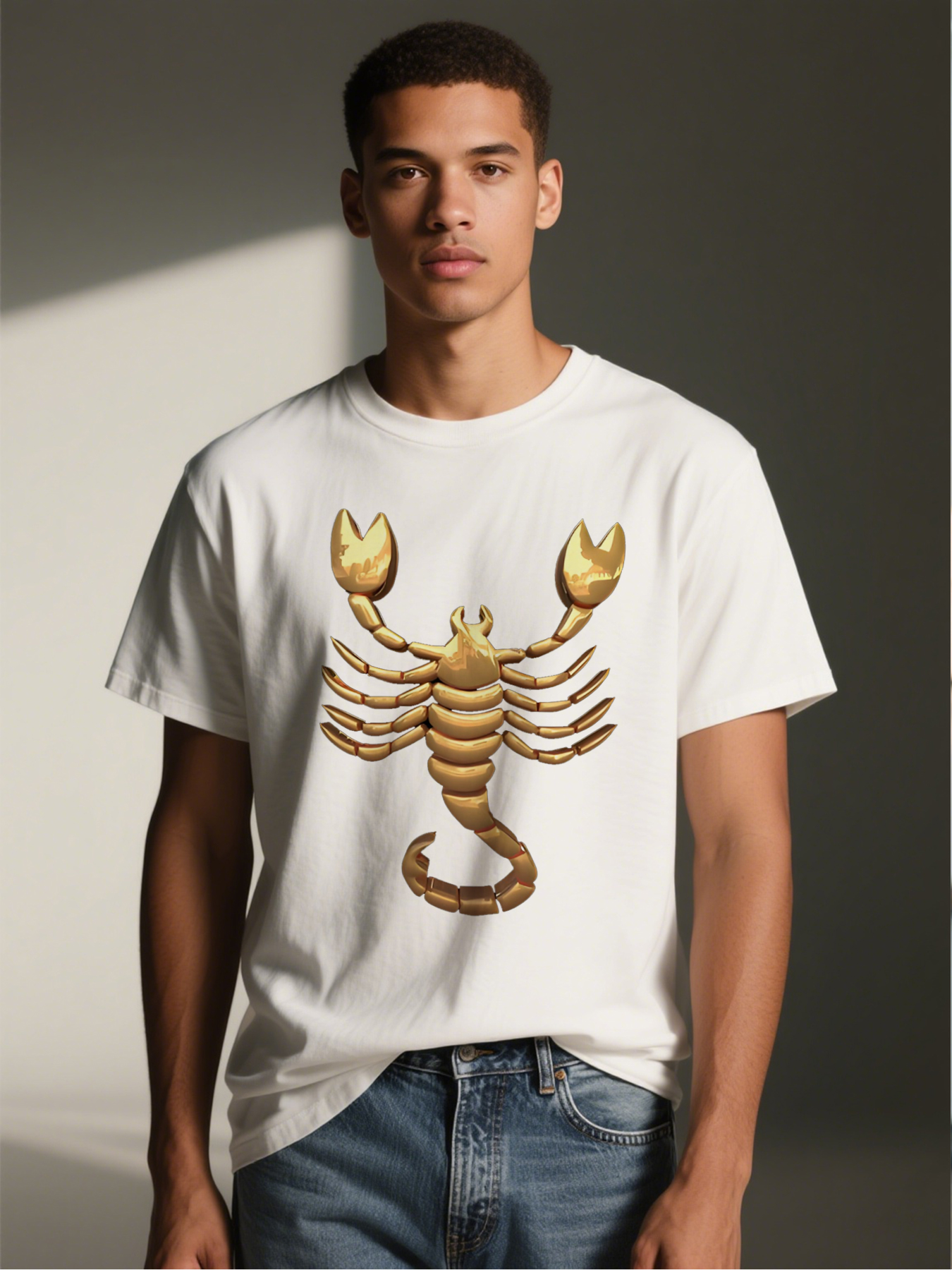 Men's Golden Scorpion Print T-Shirt Casual Round Neck Summer Lightweight Breathable Short Sleeve Tee for Outdoor Activities and Daily Wear Adults