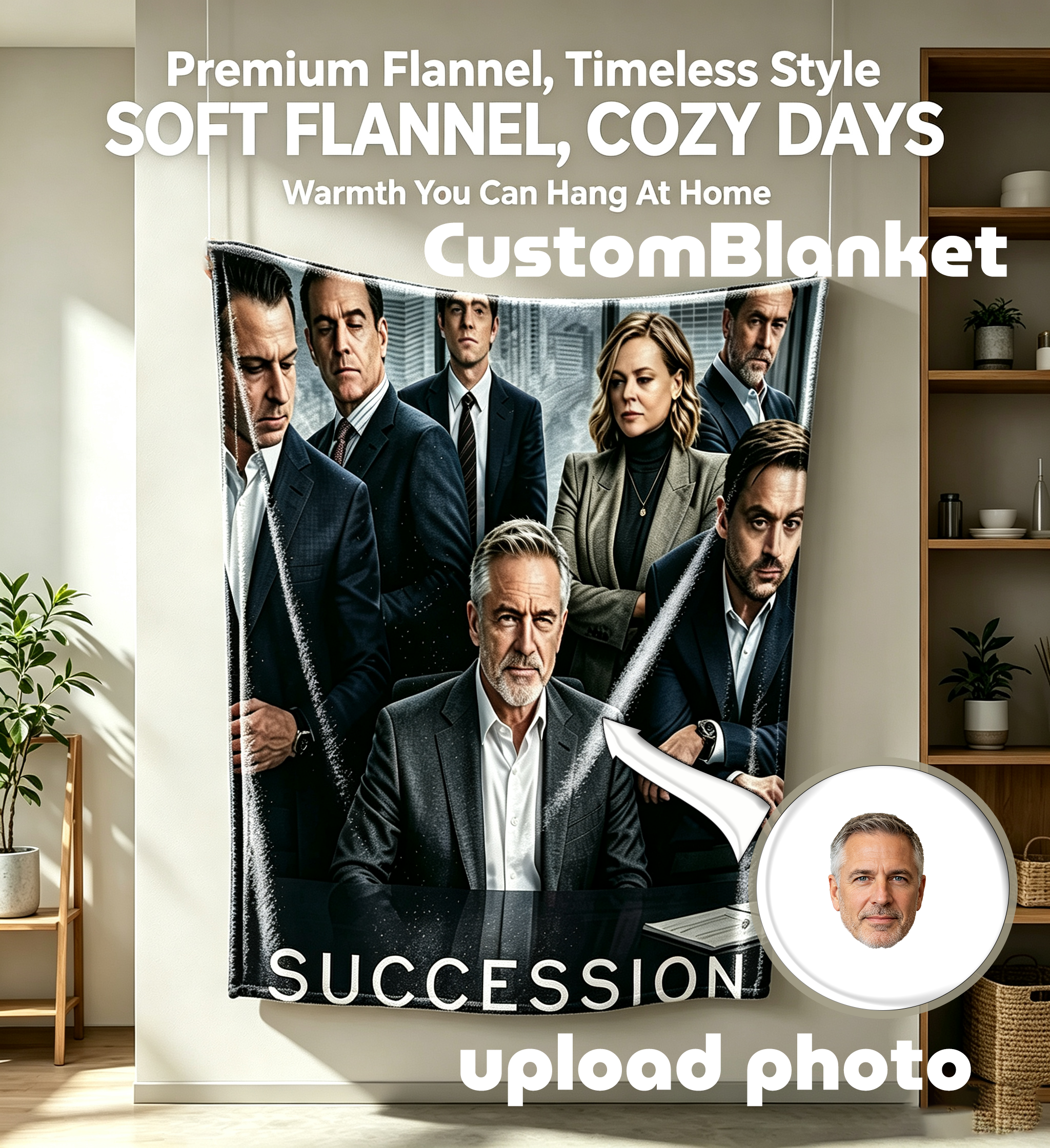 Custom Face Blanket Succession TV Show Characters Flannel Blanket Perfect for Fans Office or Home Use Ideal Gift for Drama Lovers