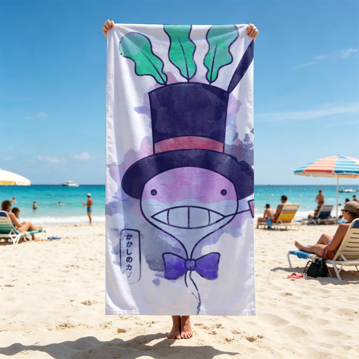 Whimsical Character with Top Hat and Bow Tie - Beach towels
