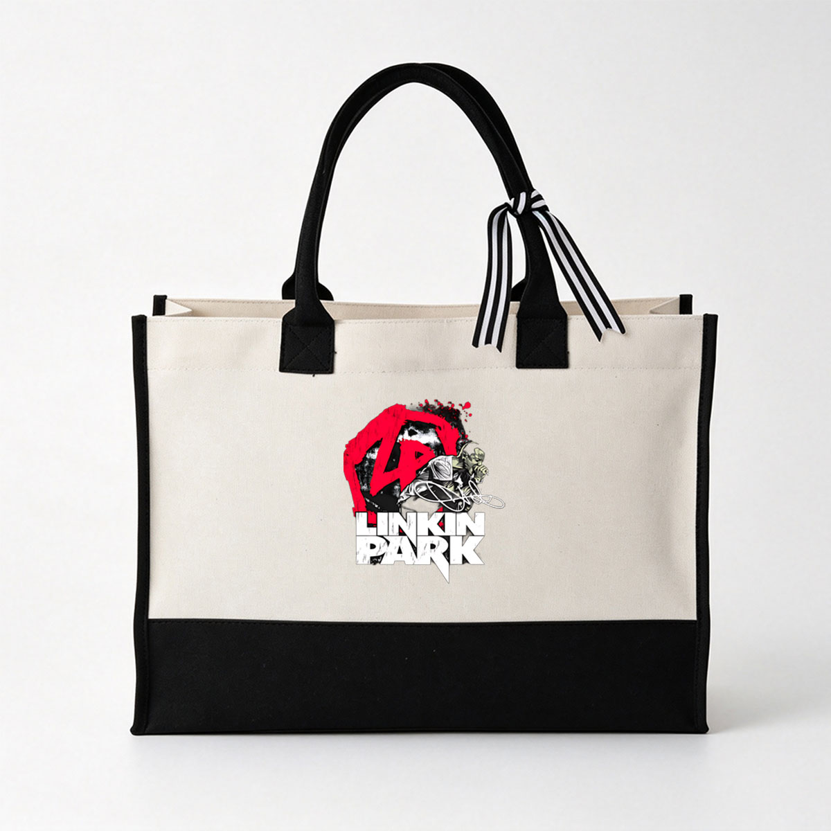 Linkin Park - Chester Bennington Performing with Band Logo - Canvas patchwork gift tote bag