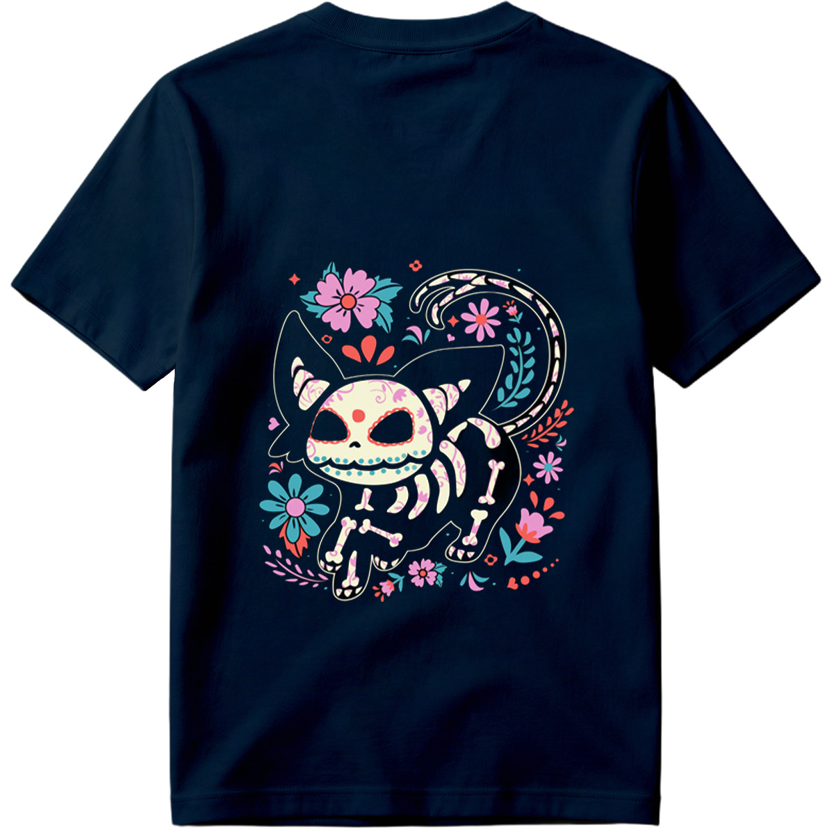 Day of the Dead Cat: Sugar Skull Feline with Floral Design - Tee