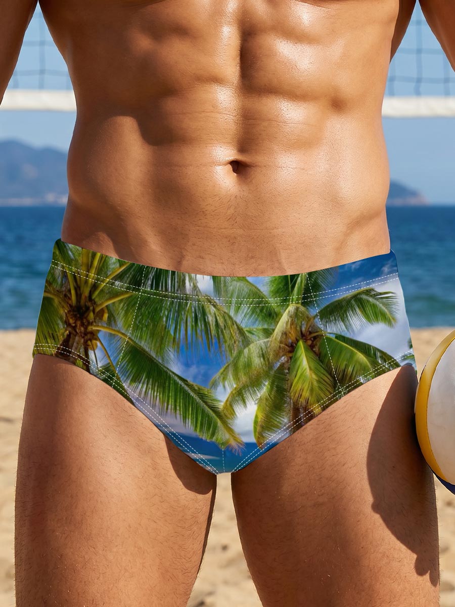 Tropical Beach with Palm Trees and Crystal Clear Water -  Men's swim trunks