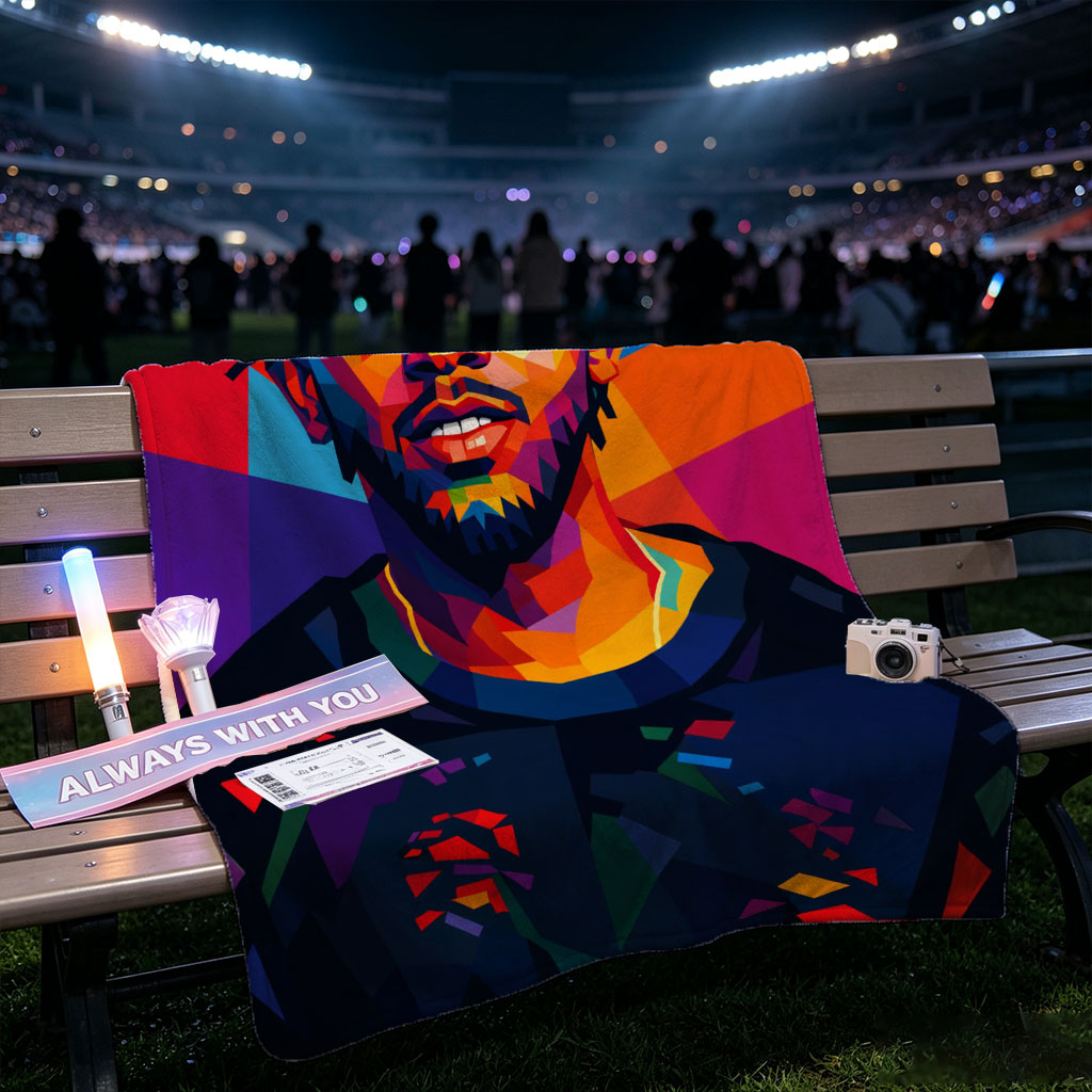 Kendrick Lamar Portrait in Vibrant Geometric Art Style with Colorful Radiant Background - Blankets