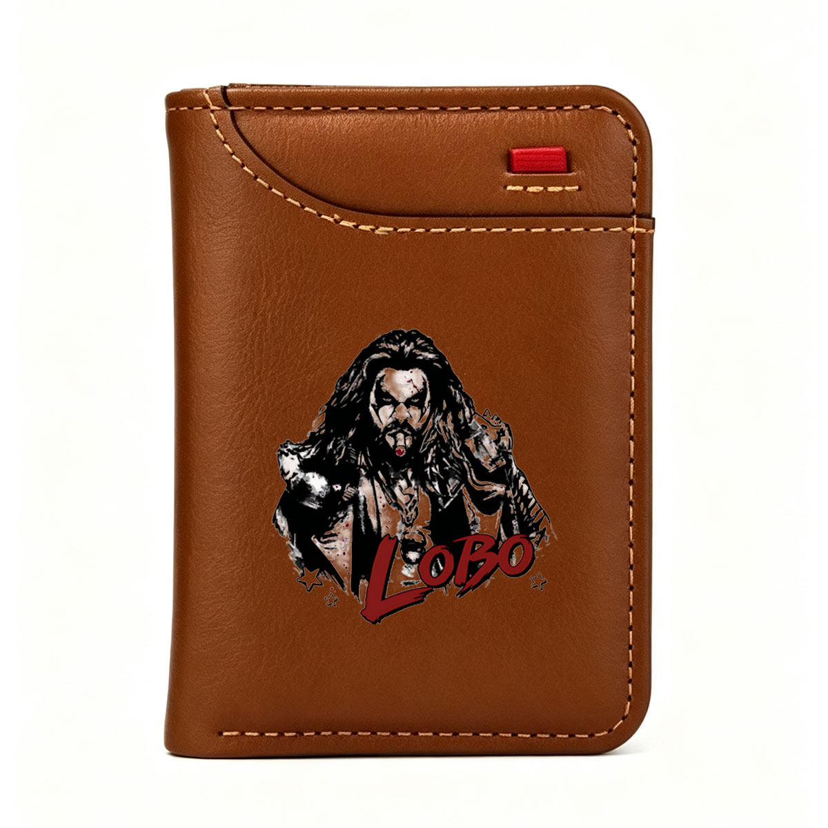 Lobo: The Dark Warrior with Long Hair and Blood-Stained Jacket - Vertical Style Wallet