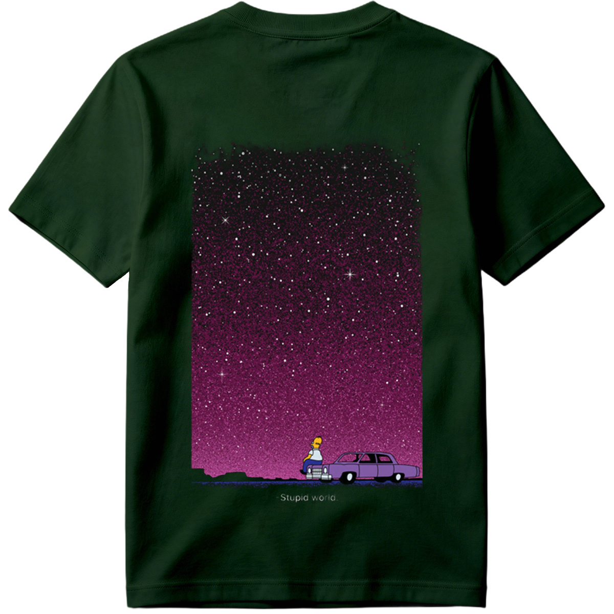 Homer Simpson Stares at the Stars in a Purple Sky - Tee