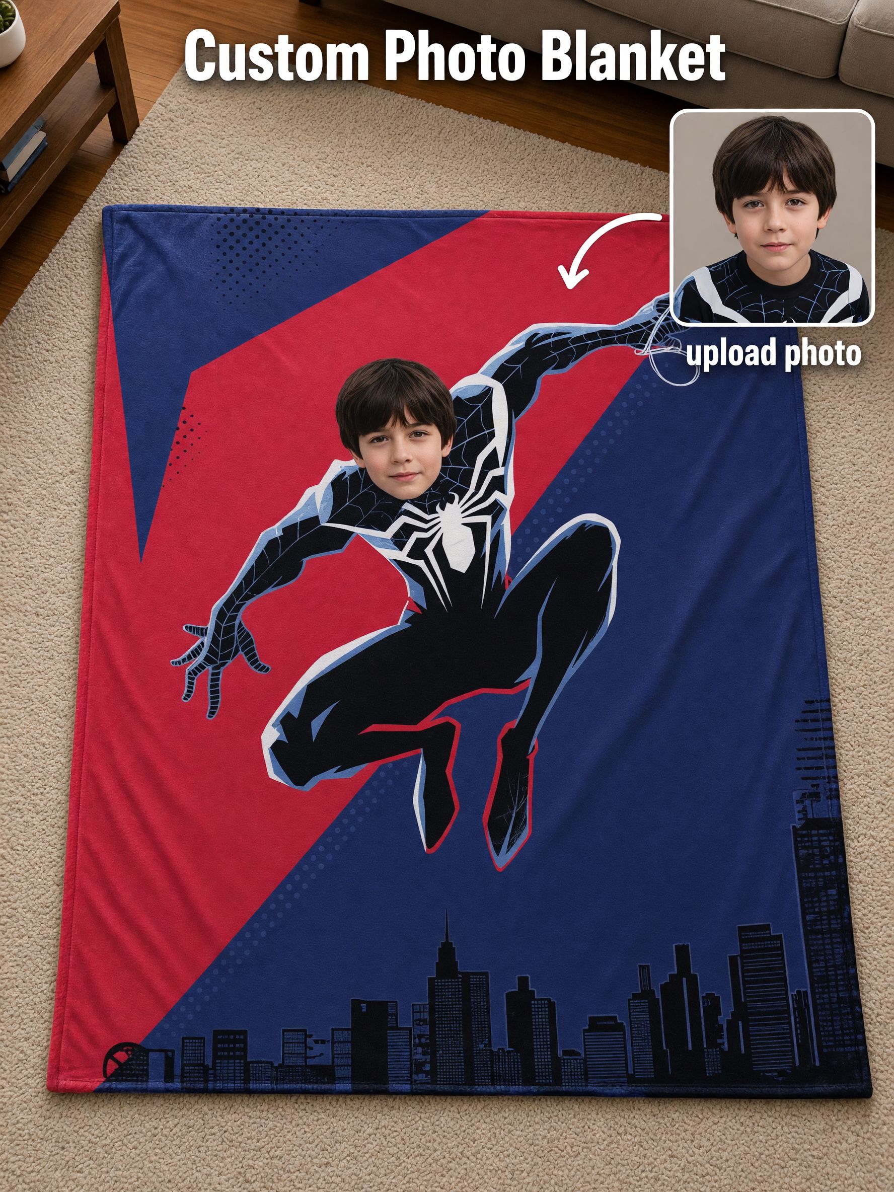 Custom Photo Superhero Flannel Blanket Ultra Soft Personalized Face Throw Blanket for Kids and Teens Bedding Decor