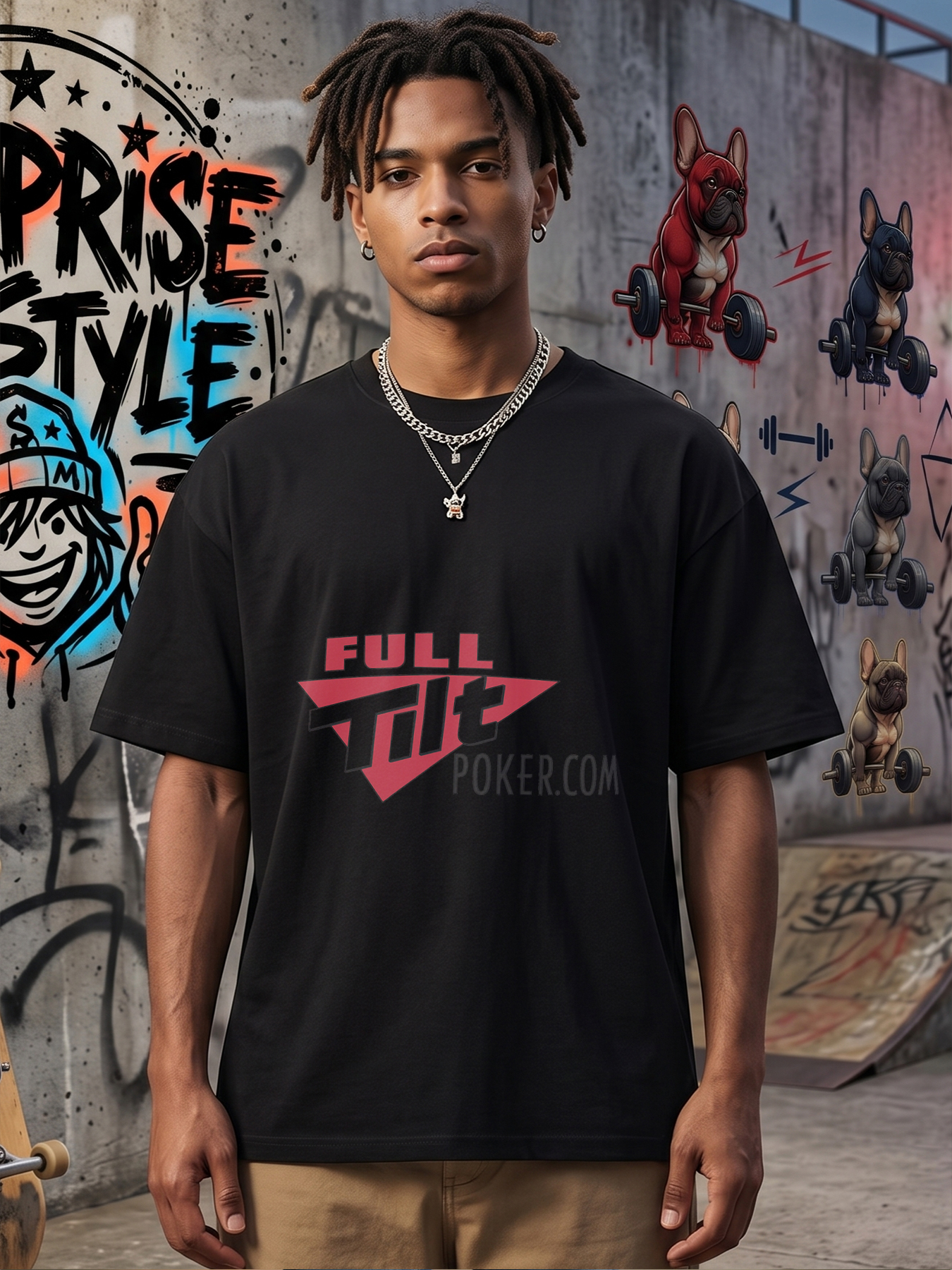 Men's Full Tilt Poker Logo Print T-Shirt Casual Round Neck Summer Lightweight Breathable Short Sleeve Tee for Poker Enthusiasts and Gaming Fans