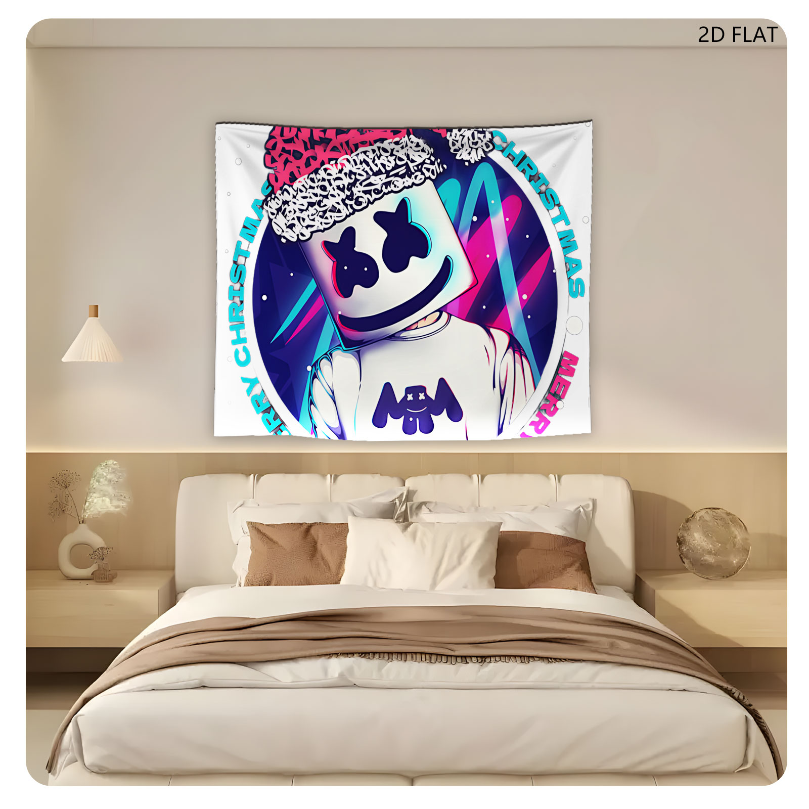 Marshmello Wears Santa Hat, Merry Christmas Celebration - Tapestry