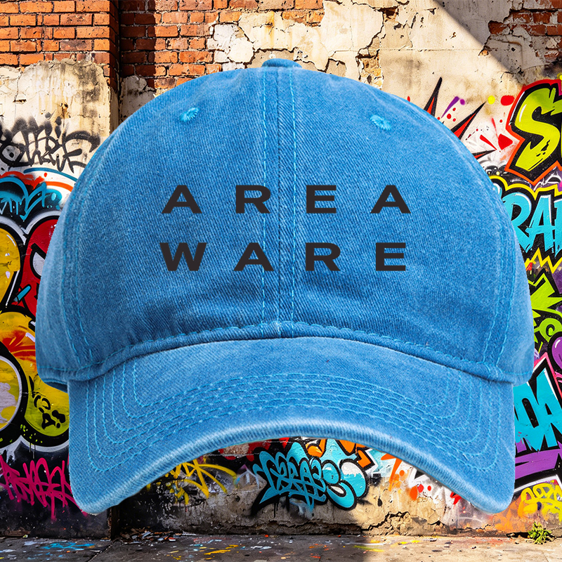 Unisex Classic Washed Cotton Hat with AREAWARE Logo Print - Casual Streetwear Cap for Outdoor Activities, Urban Lifestyle, and Everyday Wear - Perfect for Men and Women Seeking Fashionable and Comfortable Headwear