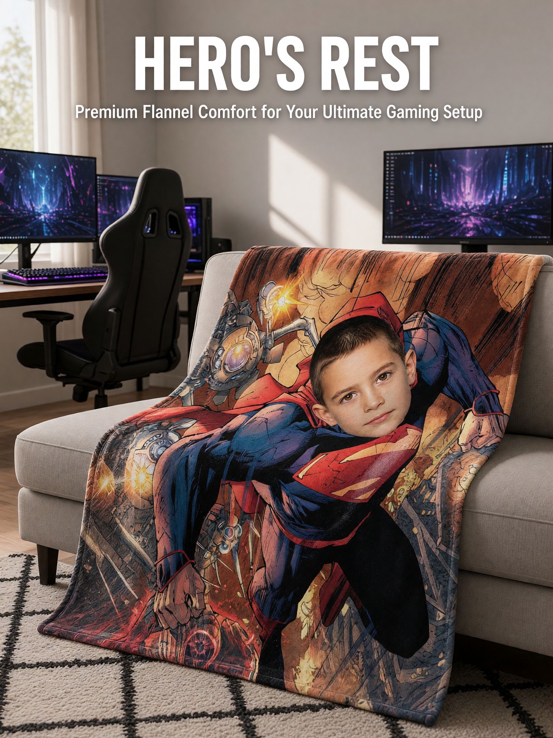 Custom Photo Face Superhero Flannel Blanket Personalized Comic Art Soft Fleece Throw For Bed Couch Decor Cozy