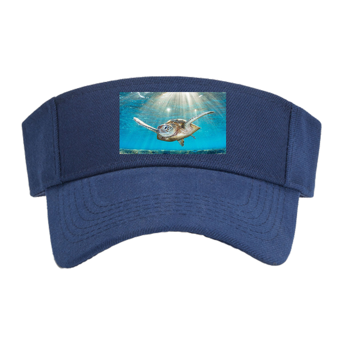 Sea turtle glides through sunlit coral reef -  Visor cap