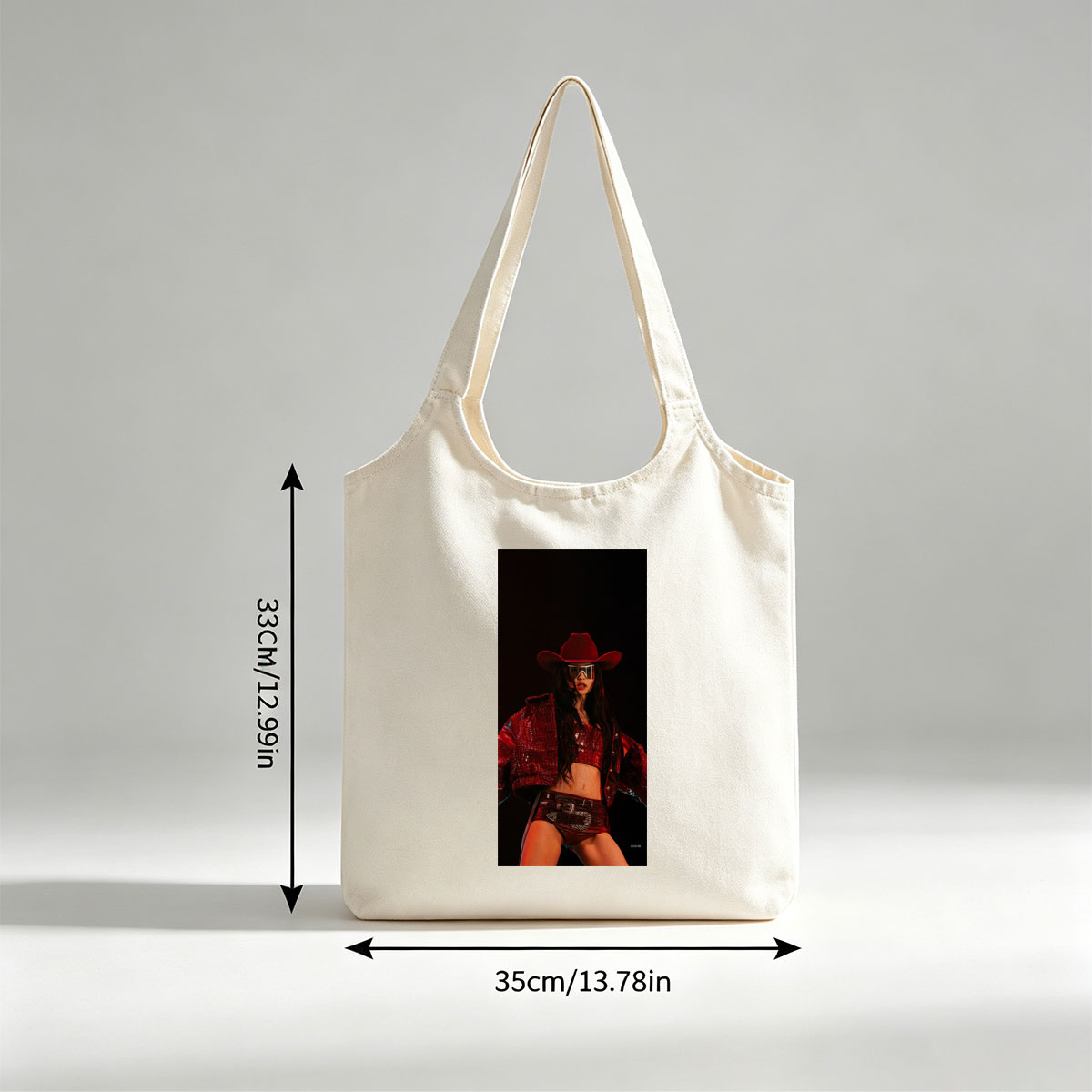 Dua Lipa in a Red Cowboy Outfit Performing on Stage - Canvas shoulder bags/