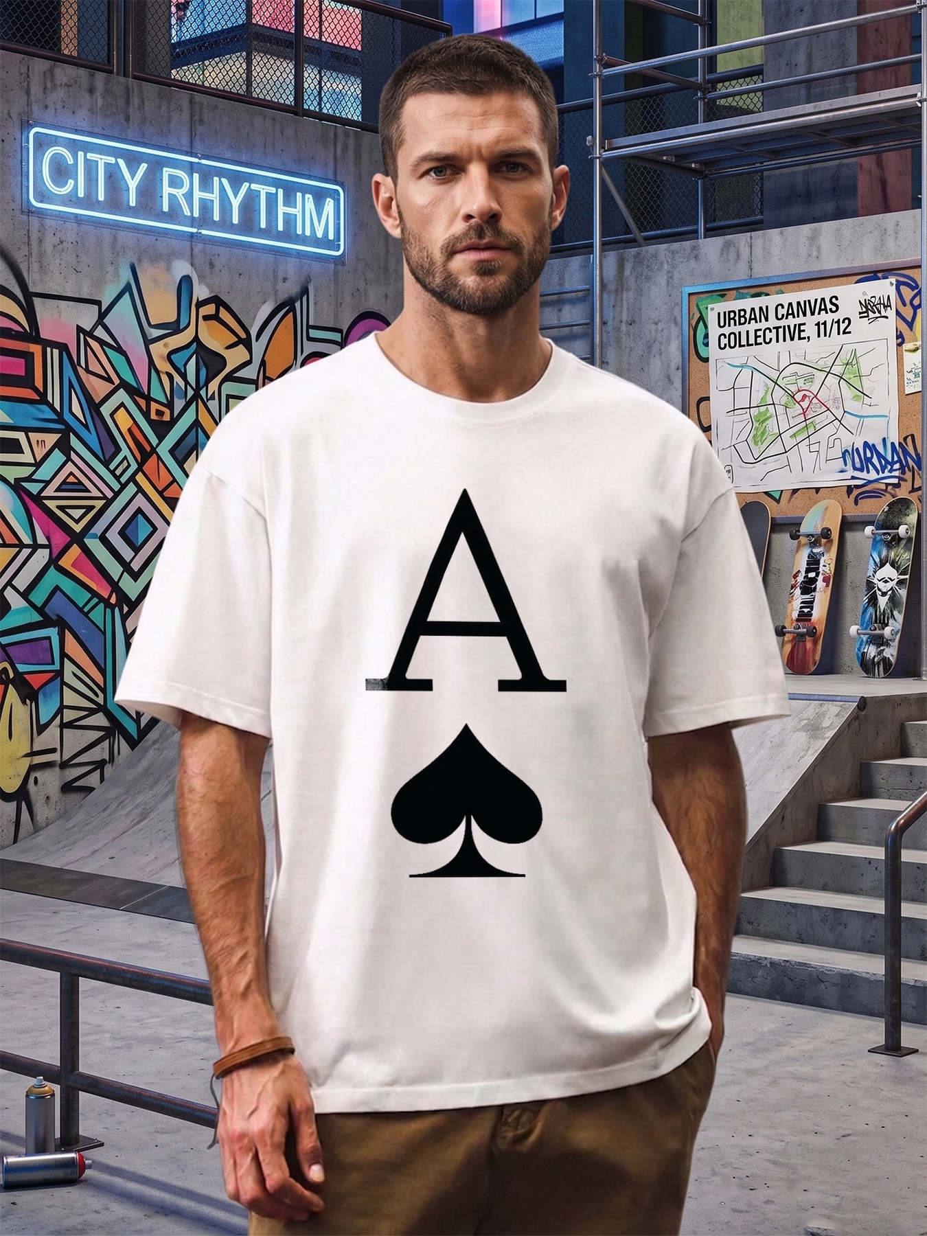 Men's Printed T-Shirt Ace of Spades Graphic Design Casual Round Neck Summer Lightweight Breathable Short Sleeve Tee for Gaming Casino Events Adults