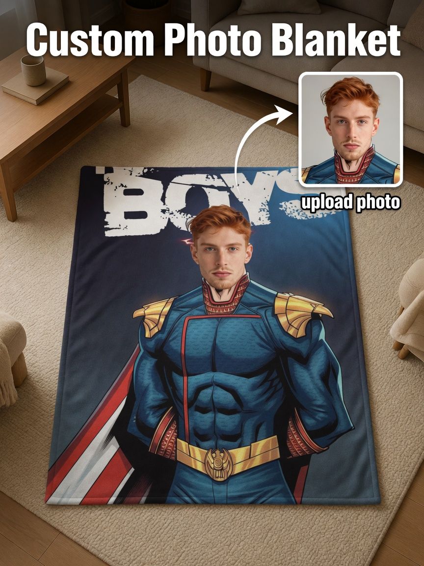 Custom Face Superhero Flannel Blanket, Personalized Photo Plush Throw, Anti-Pilling Cozy Fleece Gift for Bed and Sofa