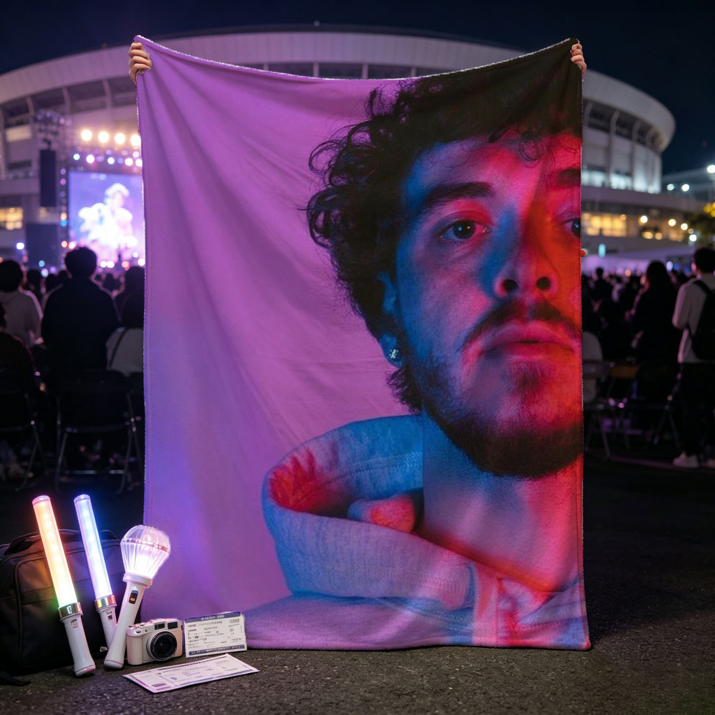 Jack Harlow in a Neon Glow Portrait Wearing a Hoodie with Purple and Pink Lighting - Blankets