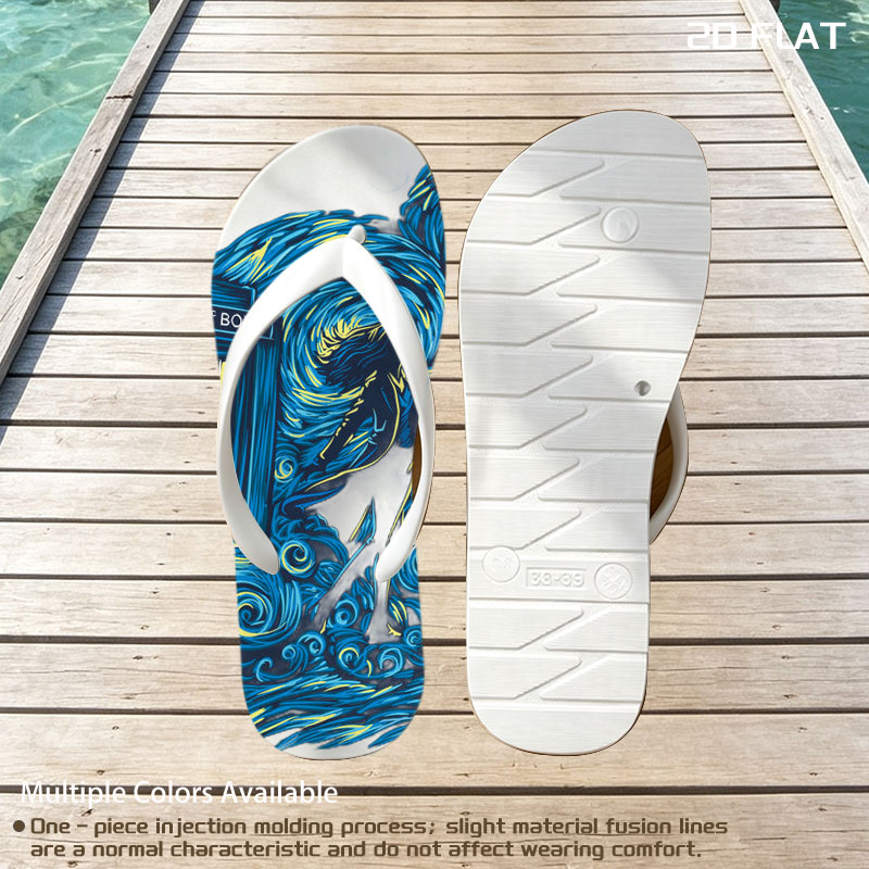 Doctor Who TARDIS in Starry Night Style with Silhouette Figure -  flip-flops