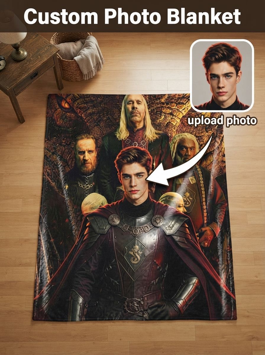 Custom Face Photo Flannel Blanket Personalized Fantasy Royal Portrait Ultra Soft Cozy Fleece Throw Ideal Keepsake Gift