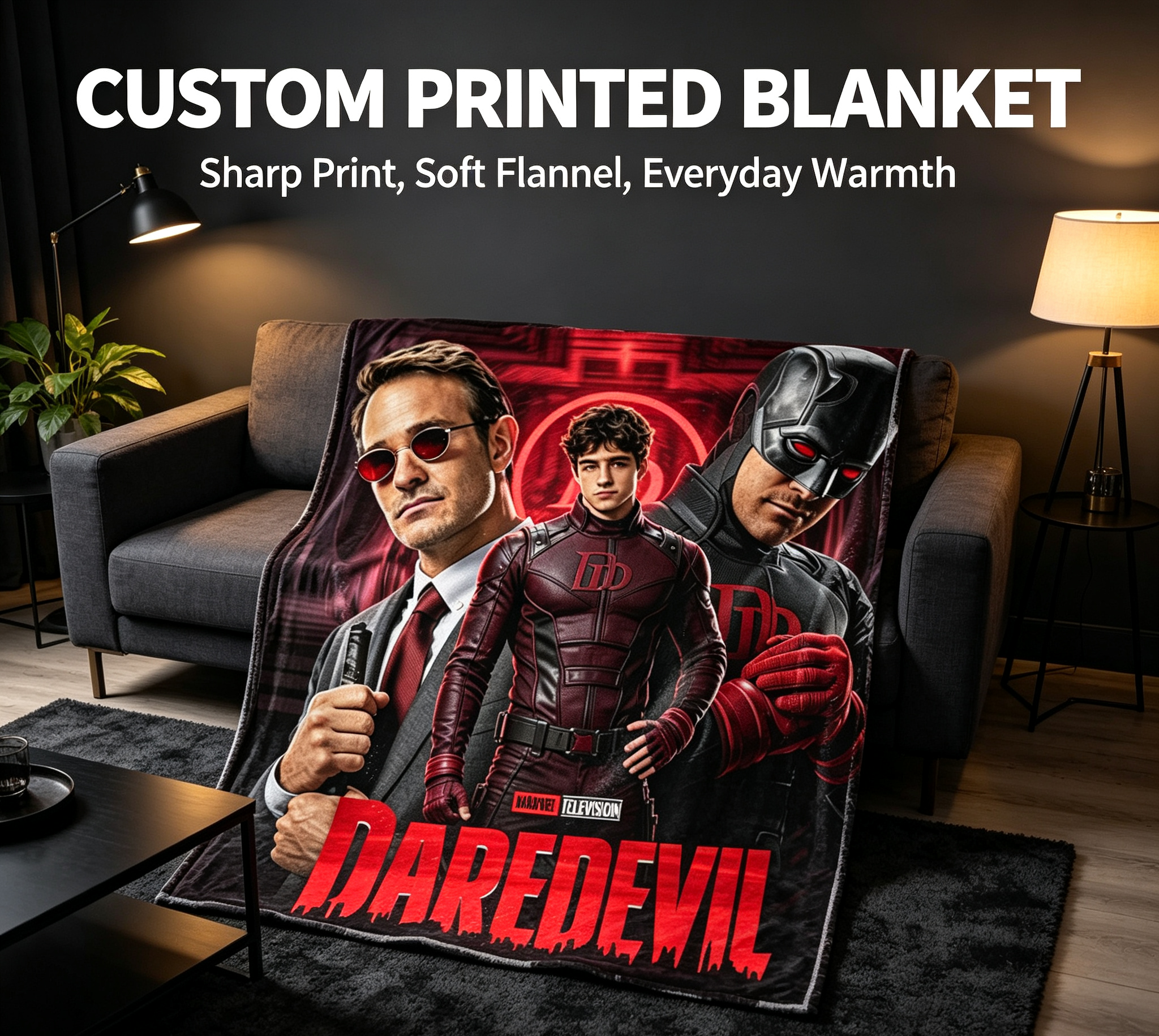 Custom Face Blanket Daredevil Born Again Flannel Blanket for Fans and Collectors – Perfect Gift or Giveaway for Marvel Television Series Enthusiasts