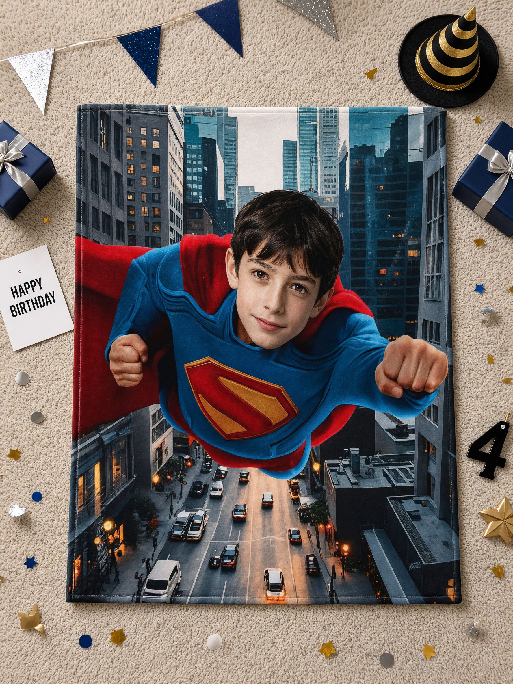 Custom Photo Face Superhero Blanket Personalized Soft Flannel Throw for Kids Bed Couch Traveling Keepsake Gift