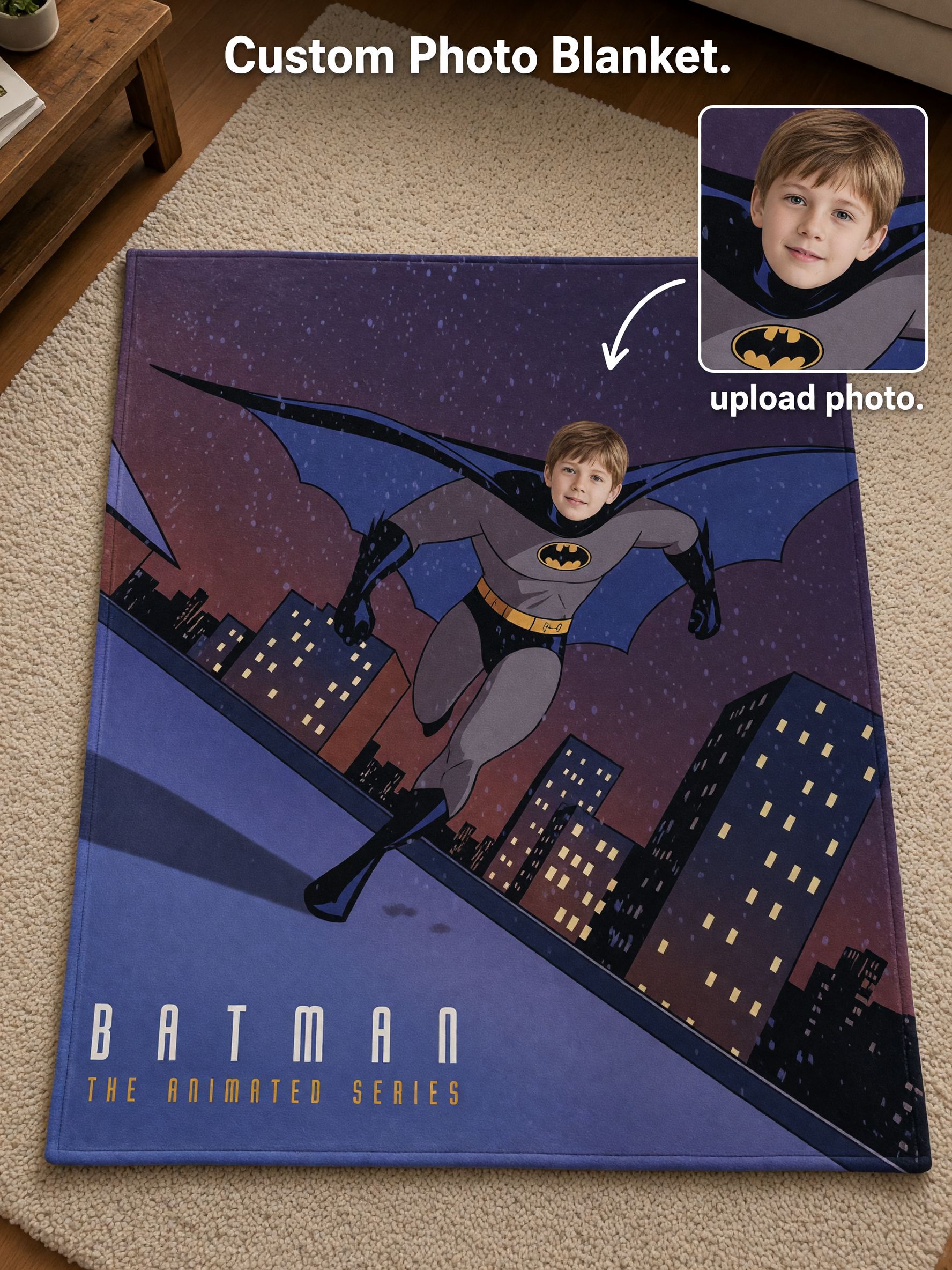 Custom Face Superhero Flannel Fleece Throw Blanket, Personalized Photo Plush Blanket for Sofa Bed, Cozy Birthday Gift