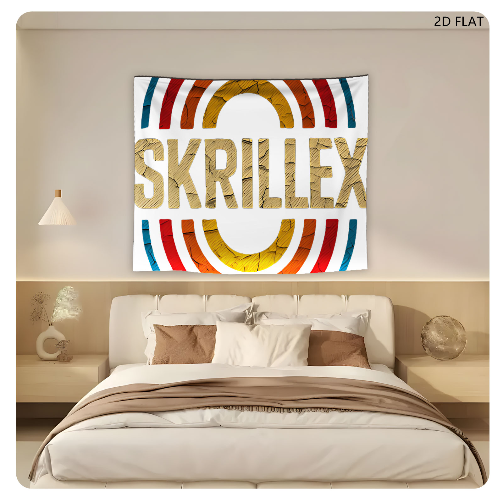 Skrillex Logo with Rainbow Rings and Cracked Texture Design - Tapestry