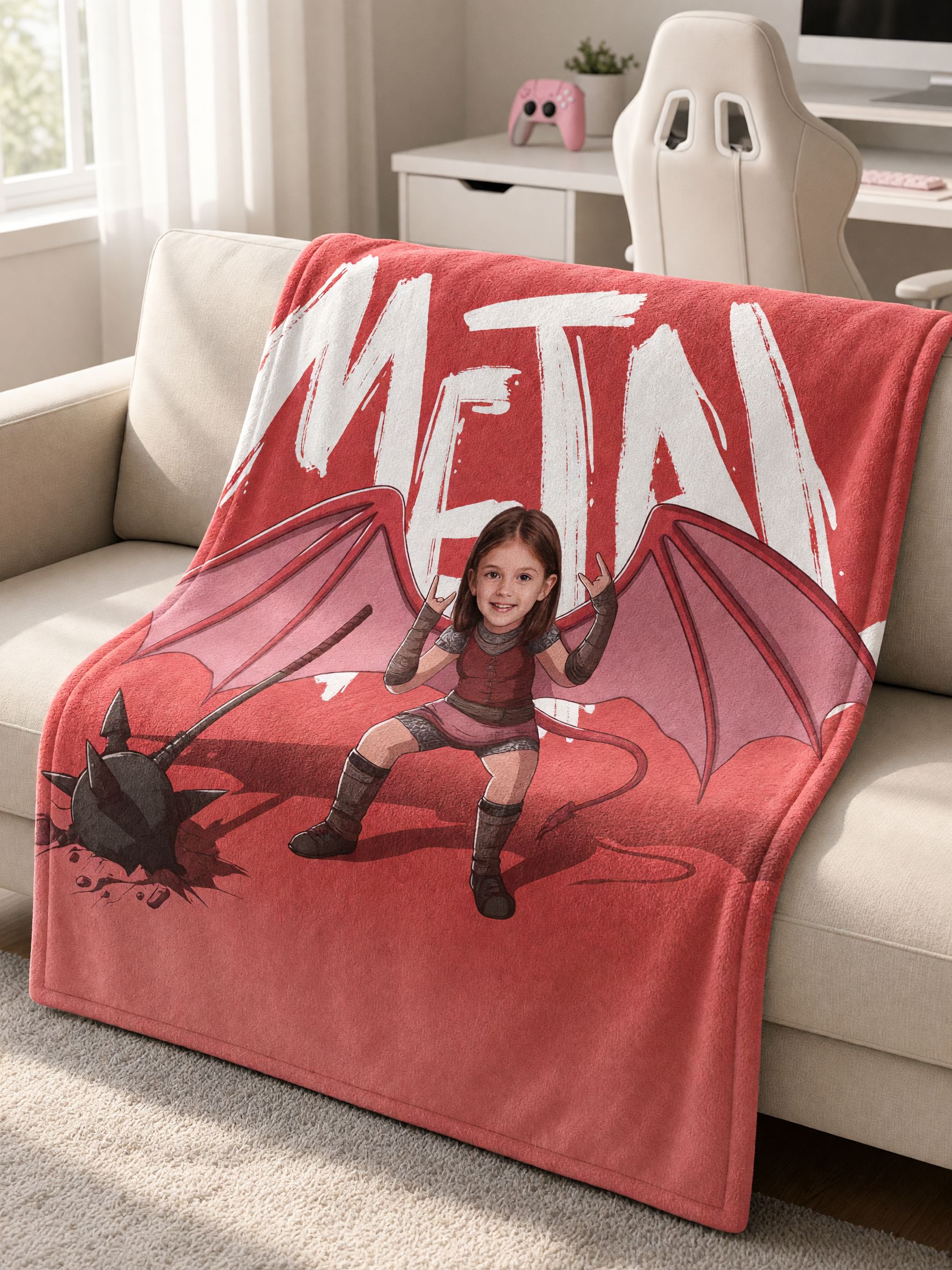 Custom Face Photo Fleece Blanket, Personalized Heavy Metal Rocker Art Throw, Cozy Anti-Pilling Warm Gift for Couch Bed