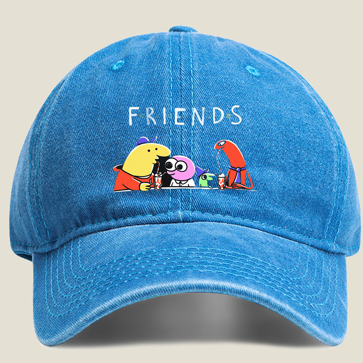Friends: The Animated Characters Enjoying Drinks Together - Washed Denim - Baseball Cap