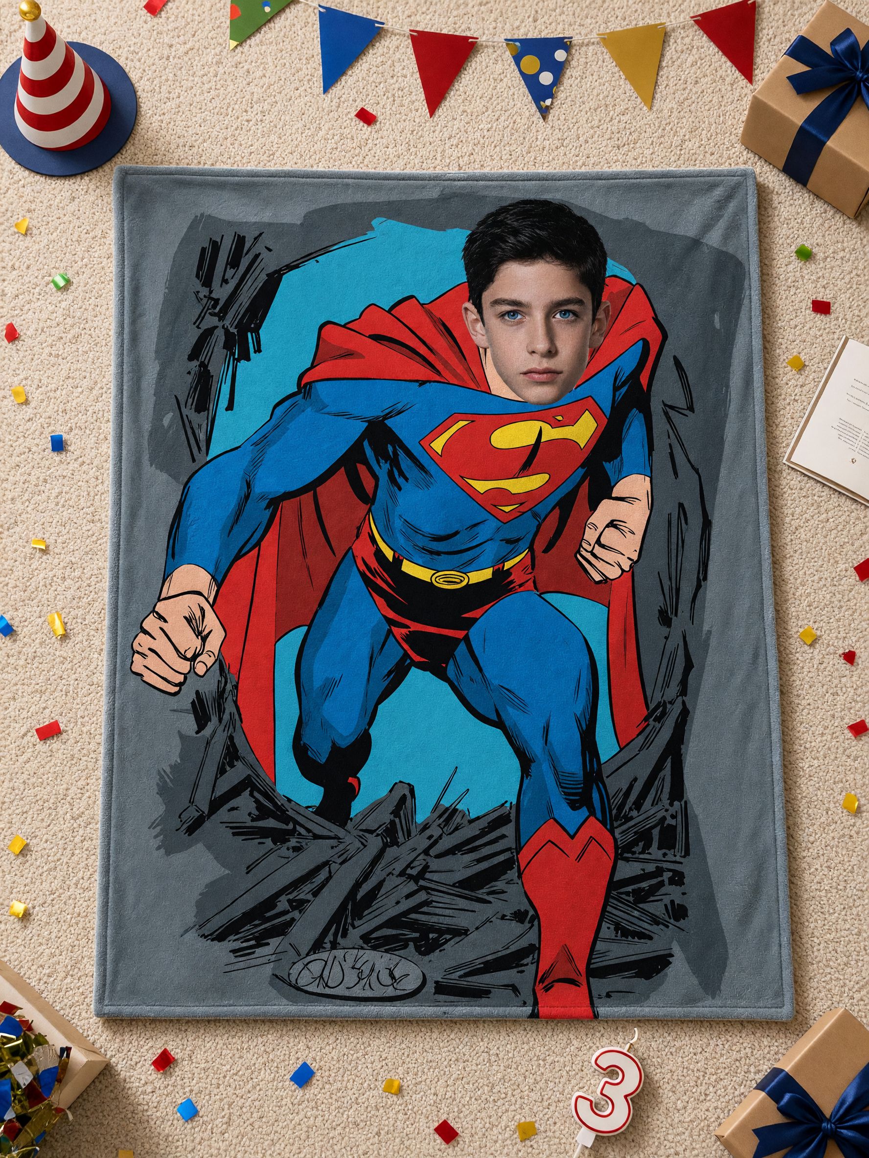 Custom Superhero Face Photo Blanket Ultra Soft Flannel Fleece Throw Ideal Personalized Gift