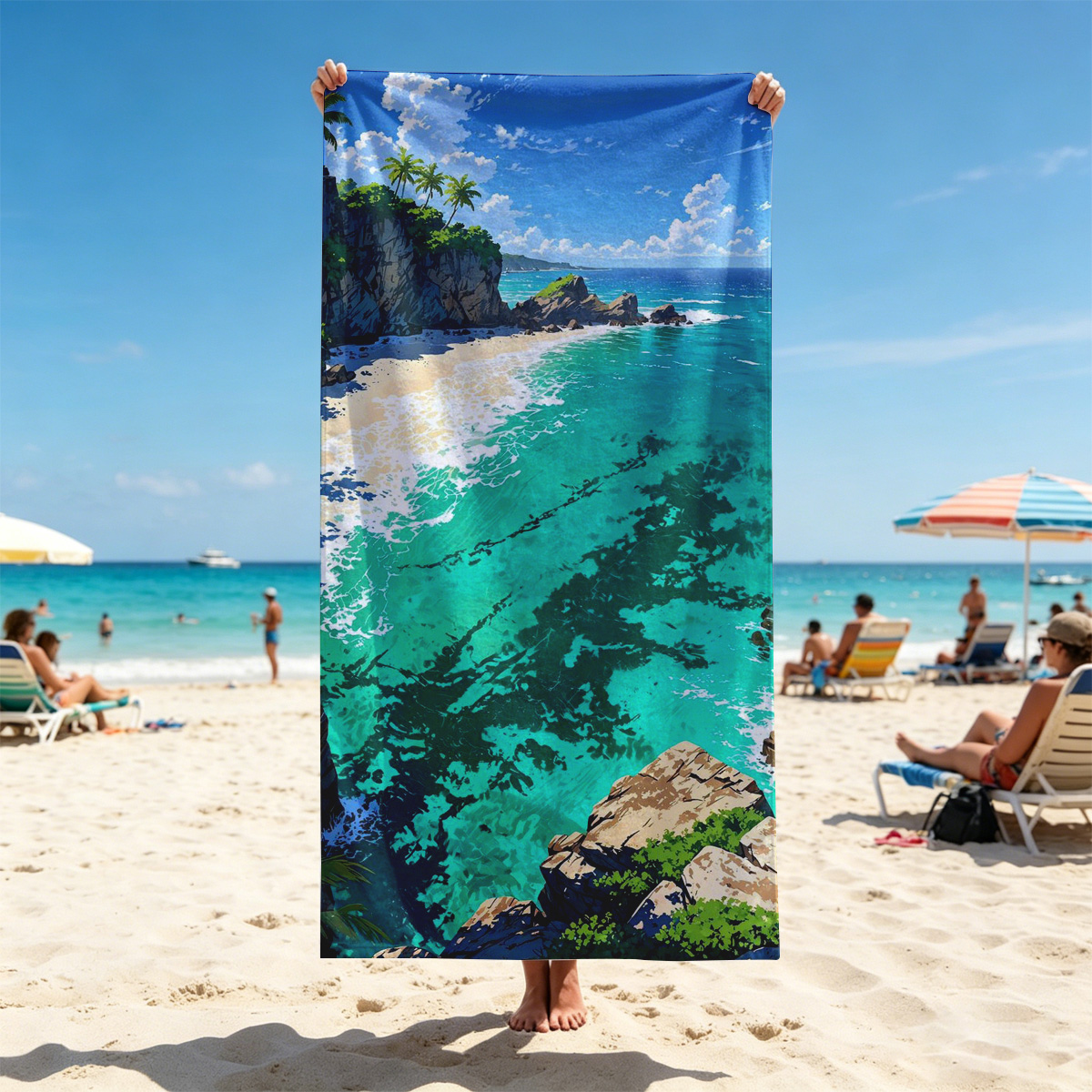 Tropical Bay with Crystal Clear Waters and Lush Cliffs - Beach towels