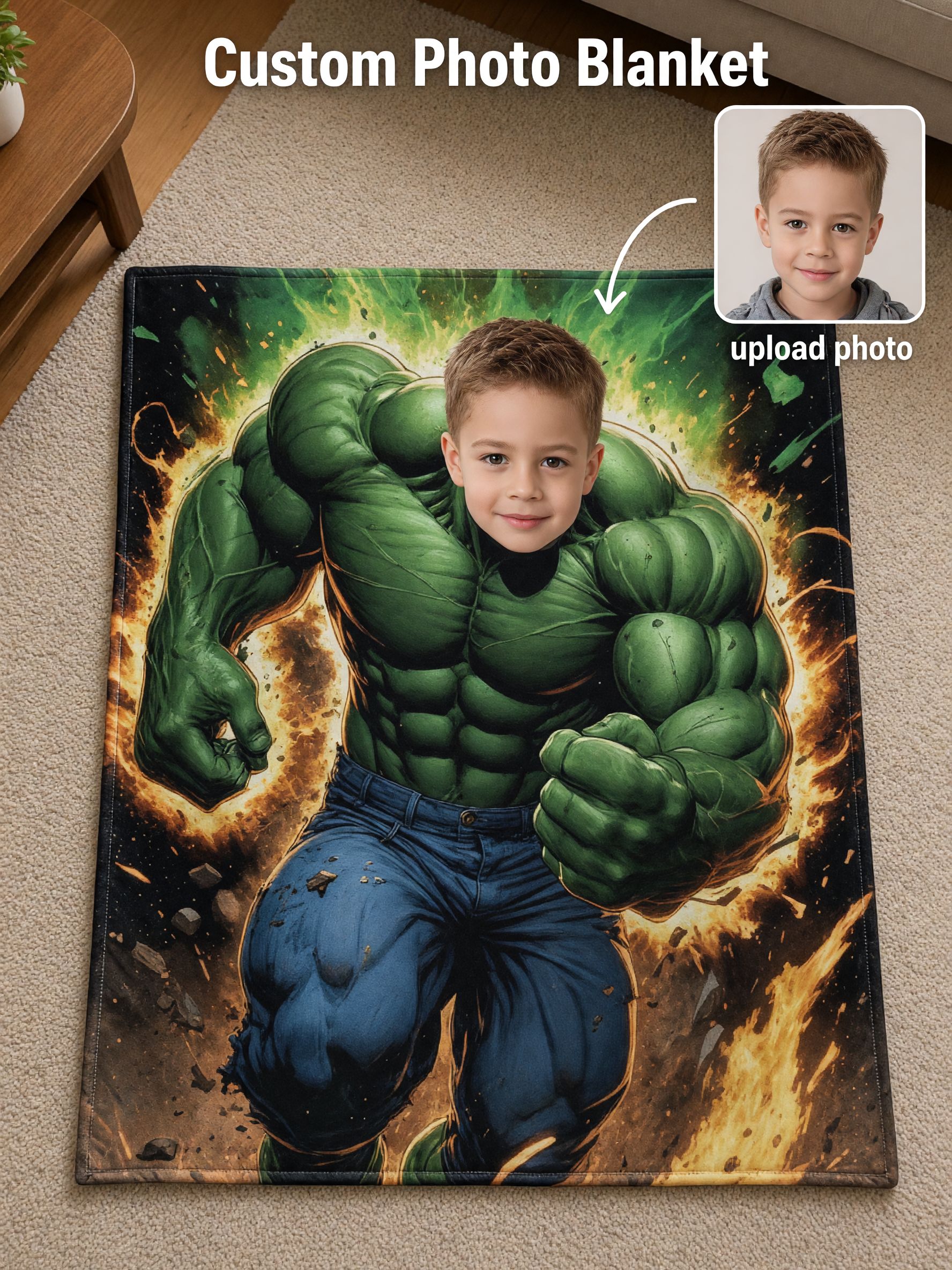 Custom Superhero Face Photo Flannel Blanket, Personalized Soft Fleece Throw for Kids and Adults, Unique Keepsake Gift