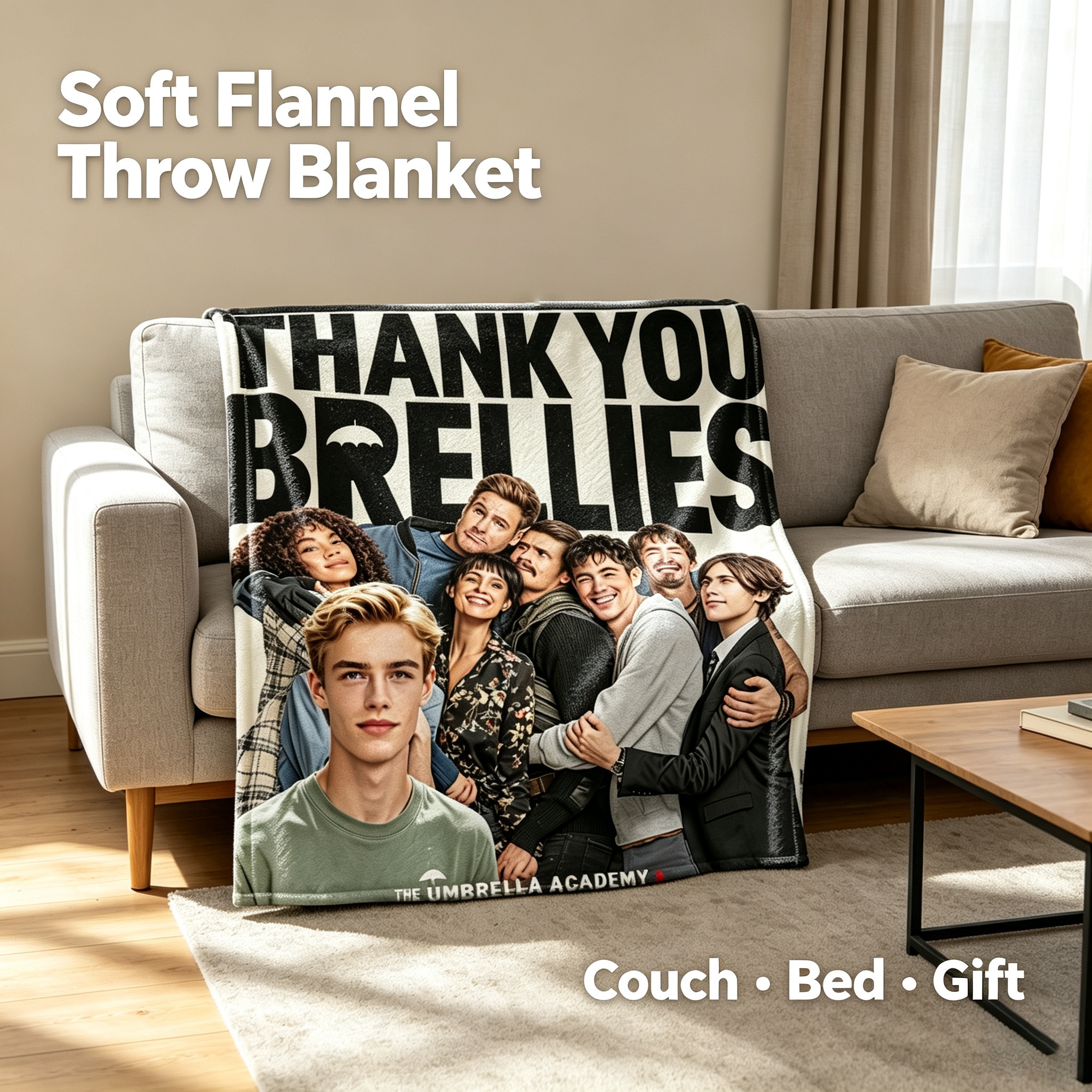 Custom Face Blanket The Umbrella Academy Flannel Blanket for Fans and Gifts – Perfect Cozy Throw for Watching Netflix Series, Ideal Birthday or Holiday Gift