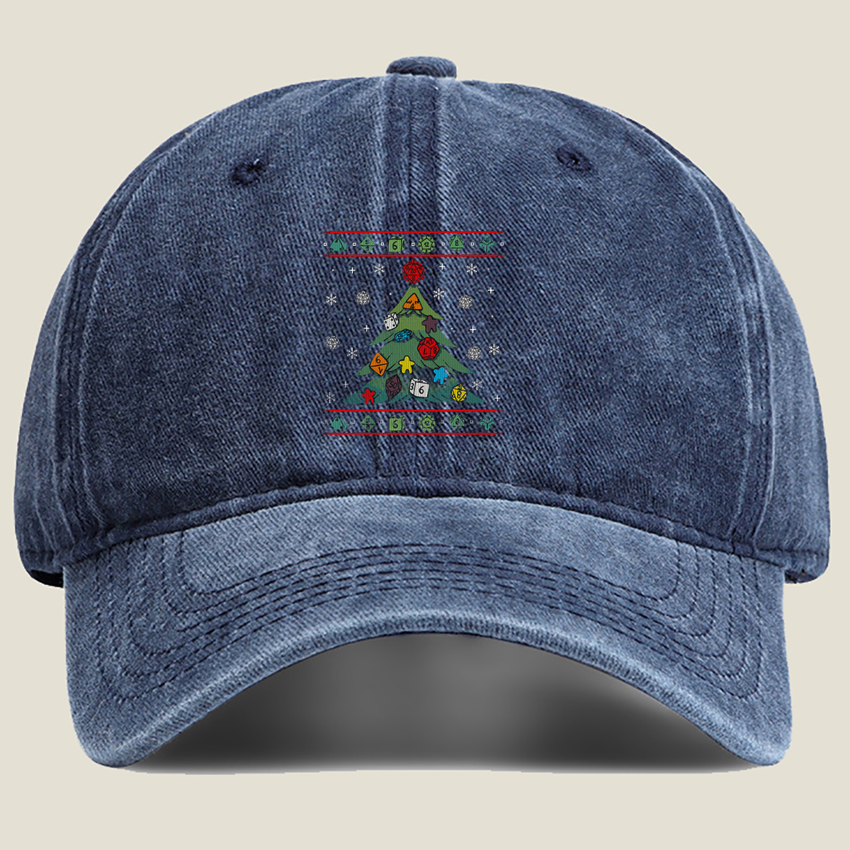 D&D Christmas Tree with Polyhedral Dice Decorations - Washed Denim - Baseball Cap