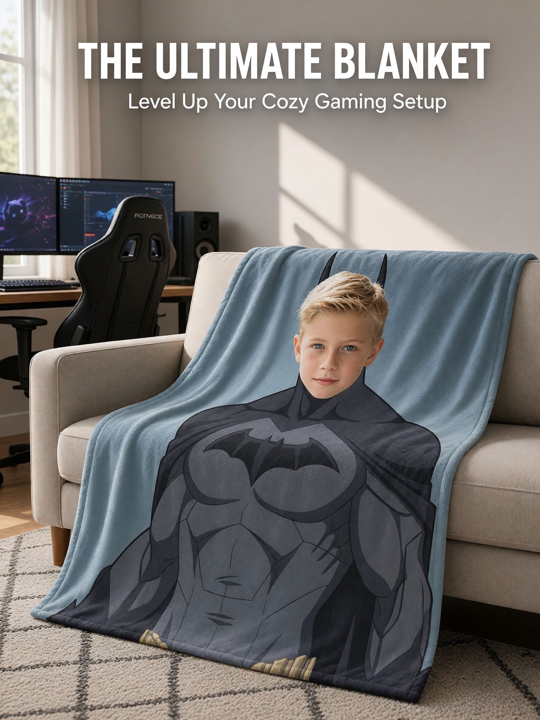 Custom Face Photo Superhero Flannel Blanket Ultra Soft Personalized Throw for Kids Bed Couch Perfect Birthday Gift