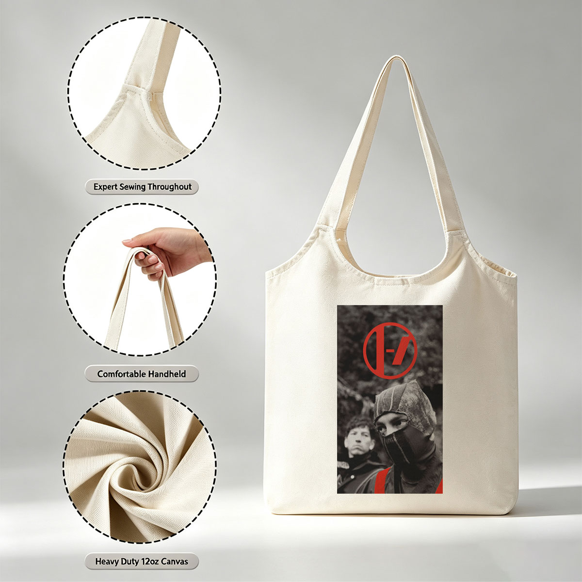 Linkin Park Band Member in Black and White with Red Logo and Balaclava Scene - Canvas shoulder bags/